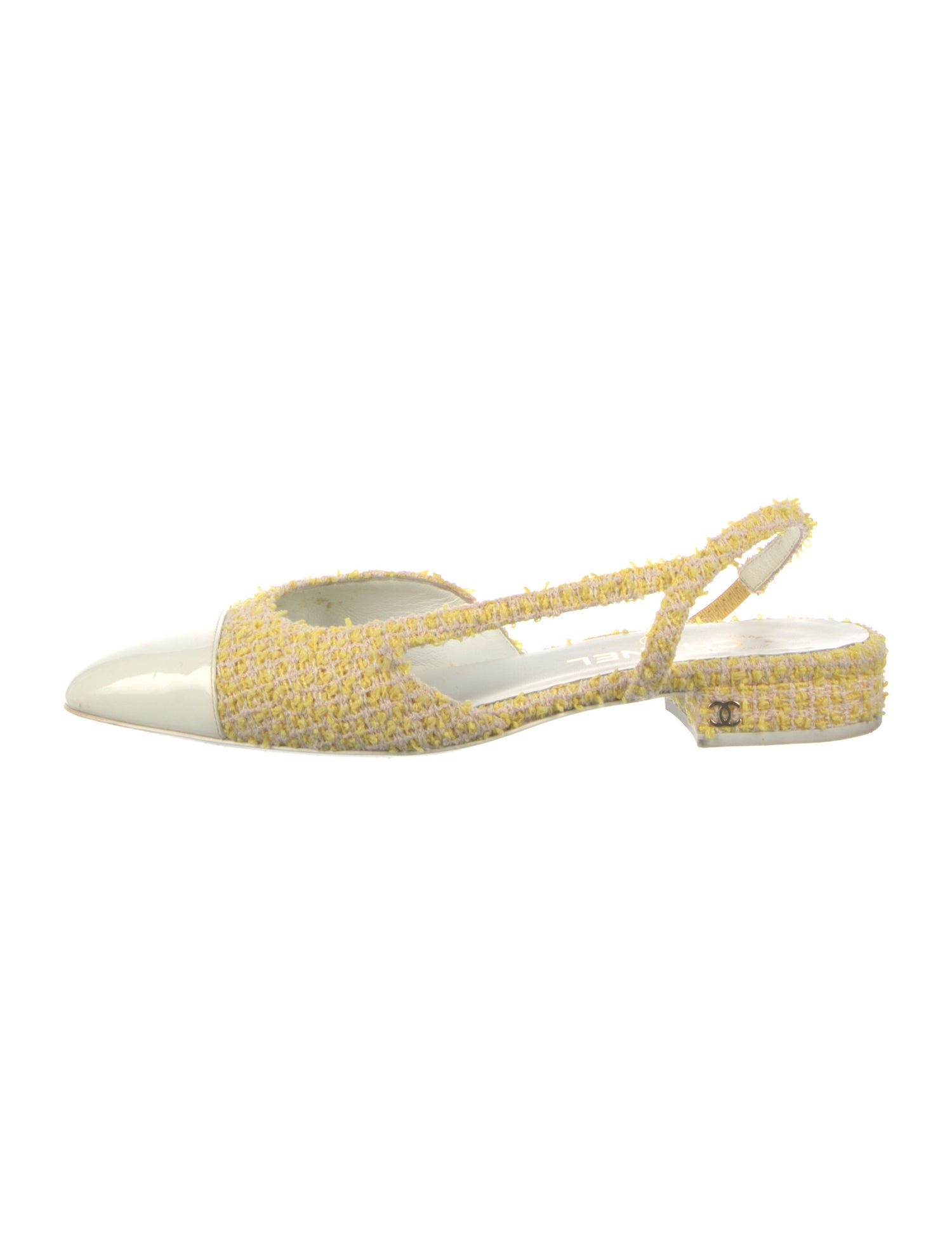 Chanel Interlocking CC Logo Tweed Slingback Flats