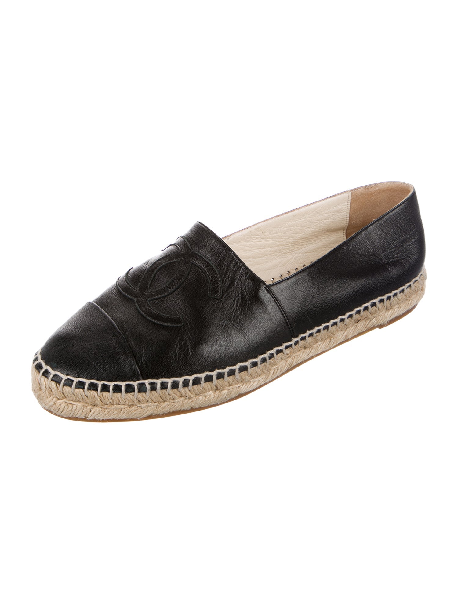 Chanel Interlocking CC Logo Leather Espadrilles