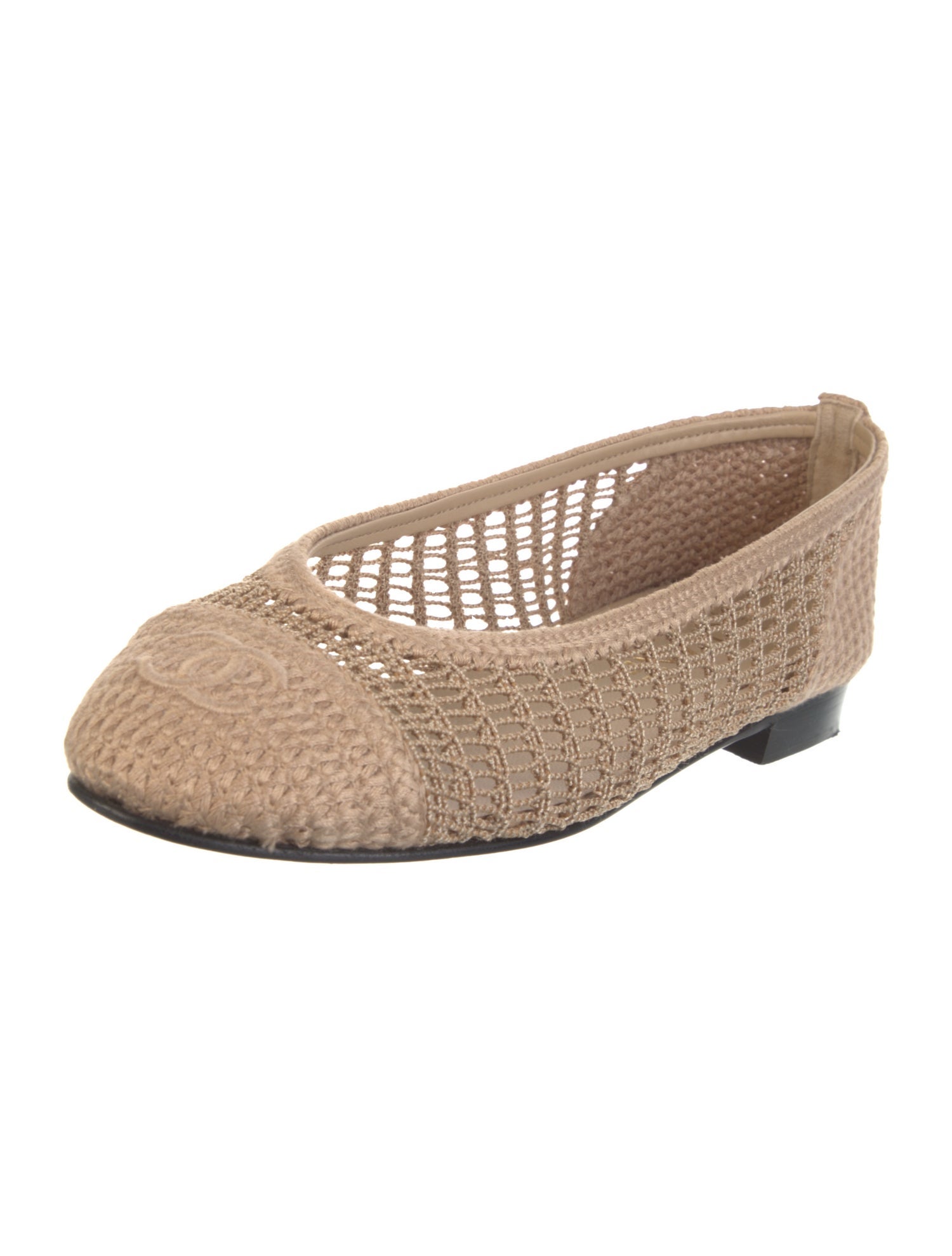 Chanel Interlocking CC Logo Raffia Ballet Flats