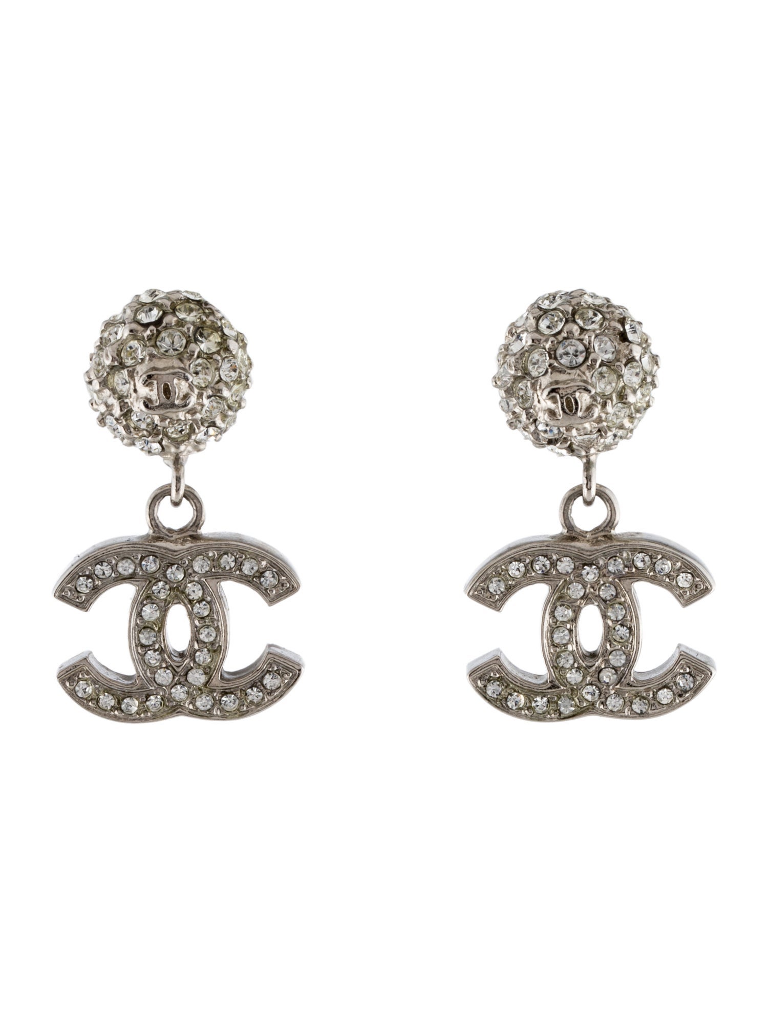 Chanel Strass CC Ball Drop Earrings