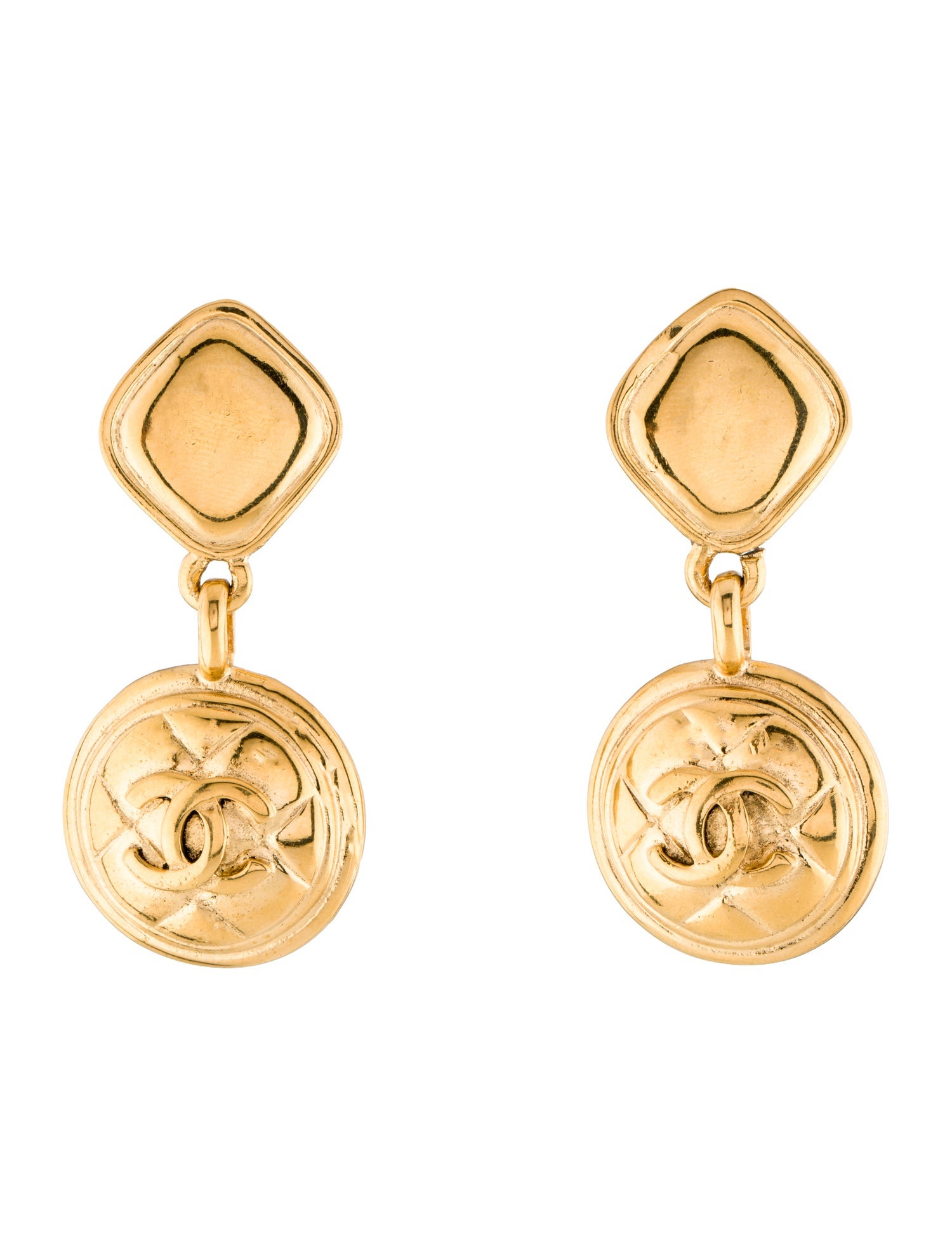 Chanel Vintage CC Quilted Clip-On Drop Earrings