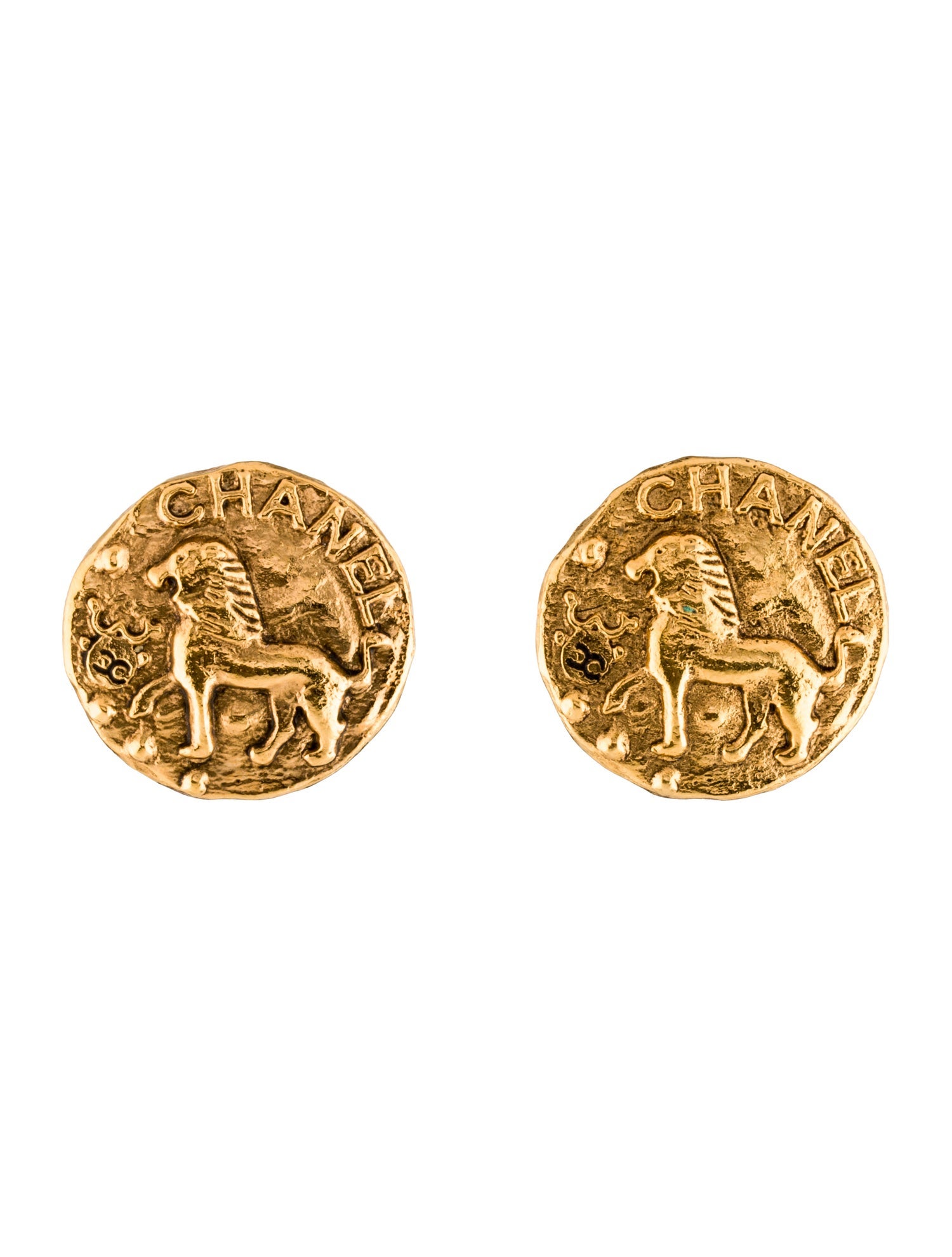 Chanel Vintage Lion Crest Clip-On Earrings