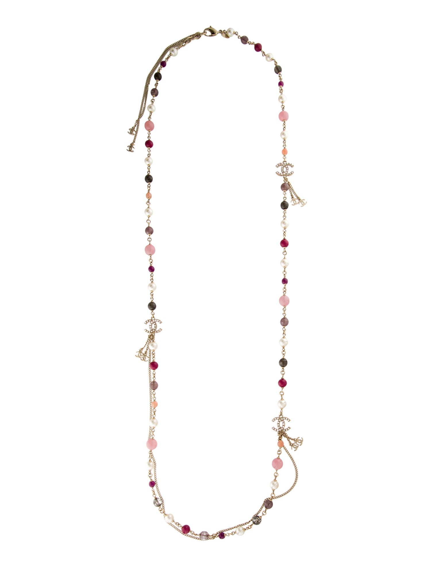 Chanel Faux Pearl & Bead CC Draped Chain Necklace