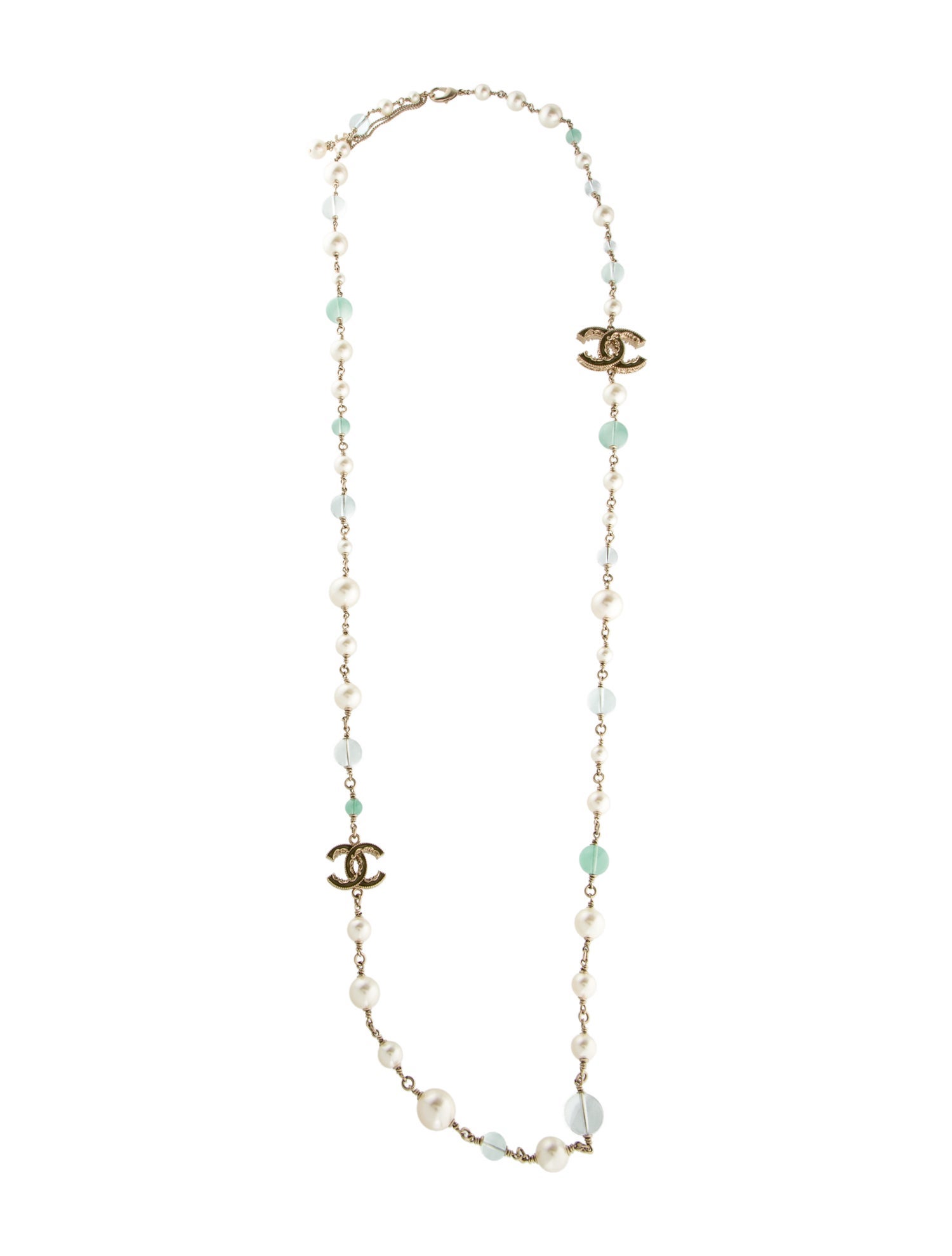 Chanel Faux Pearl, Resin & Enamel CC Long Station Necklace