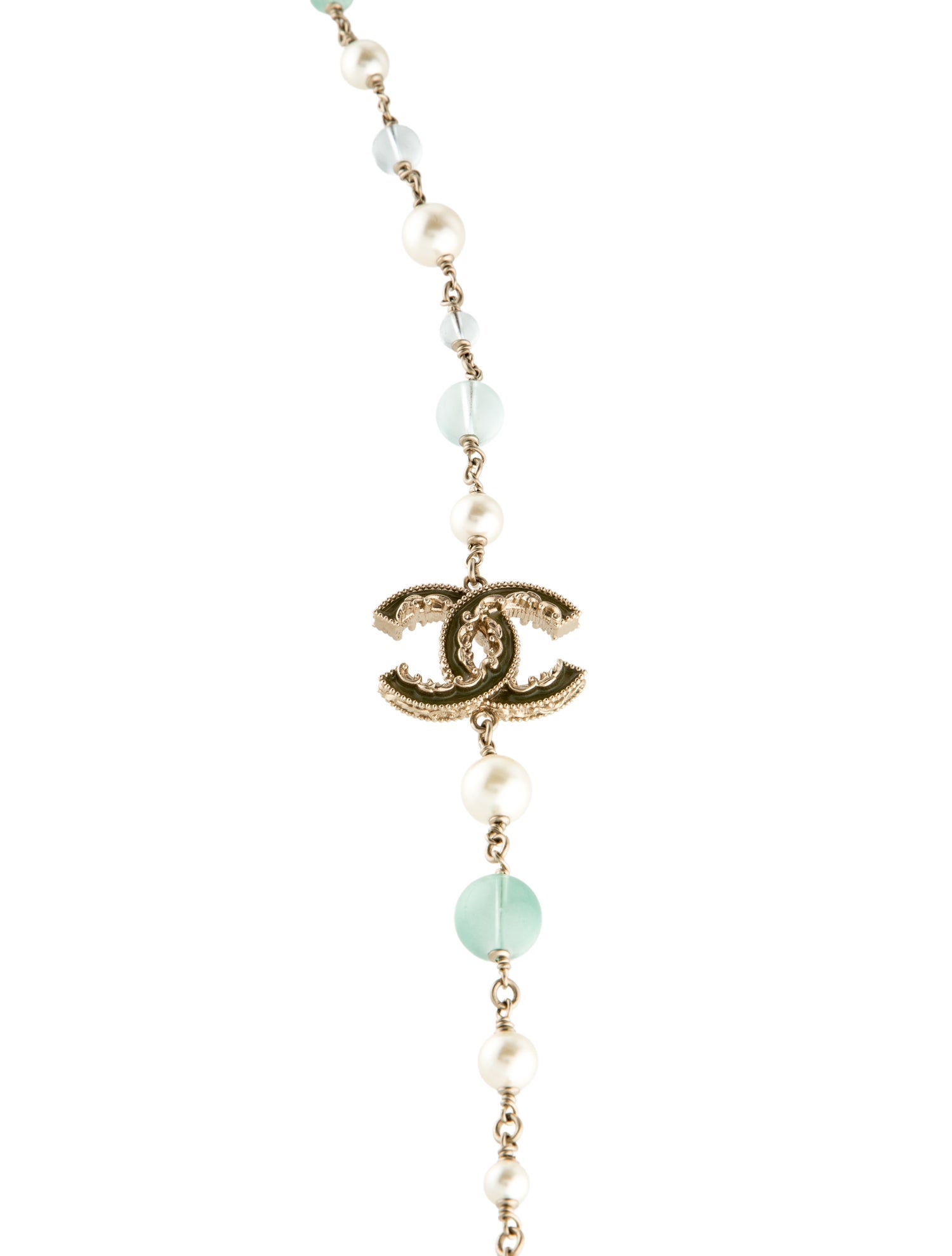 Chanel Faux Pearl, Resin & Enamel CC Long Station Necklace