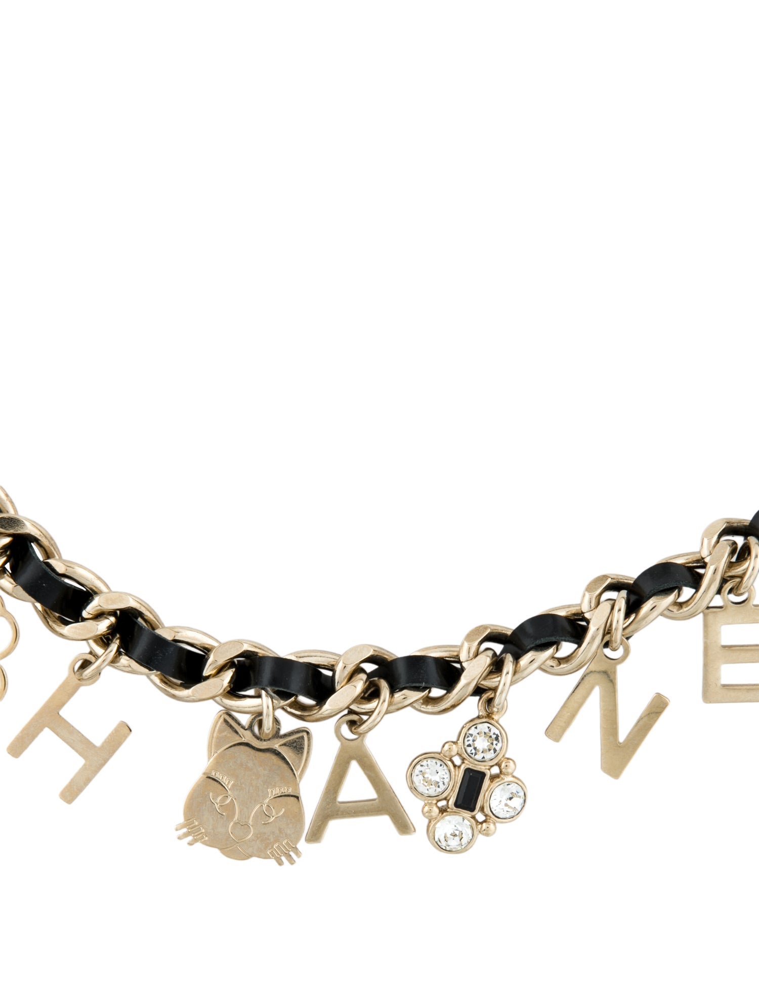 Chanel Faux Pearl, Strass & Leather Logo Choker Necklace