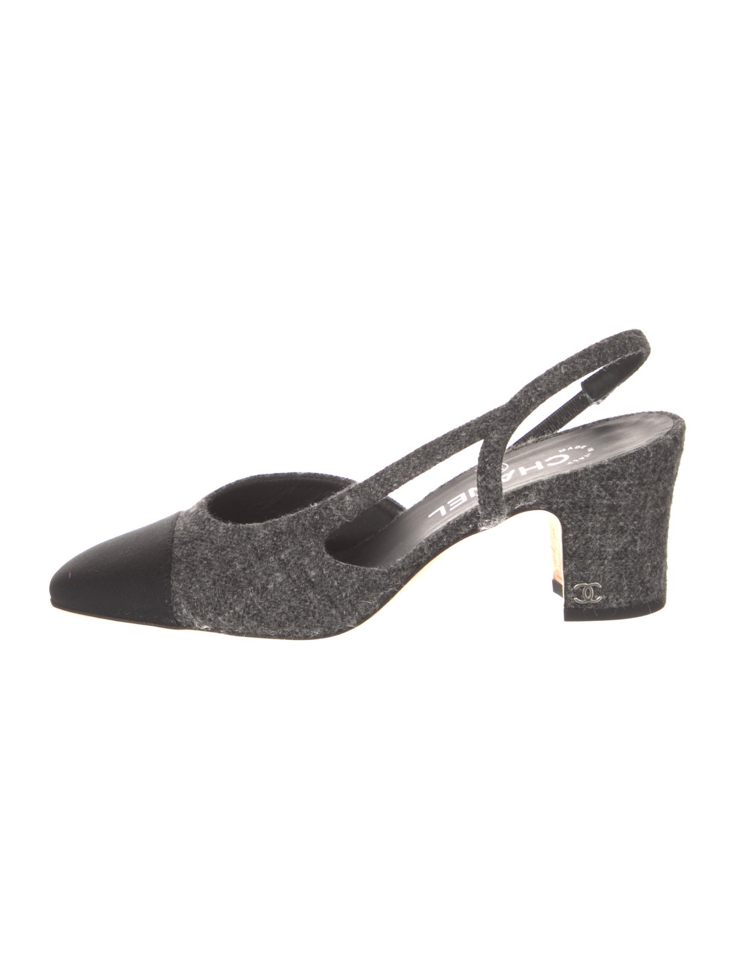 Chanel Interlocking CC Logo Wool Slingback Pumps