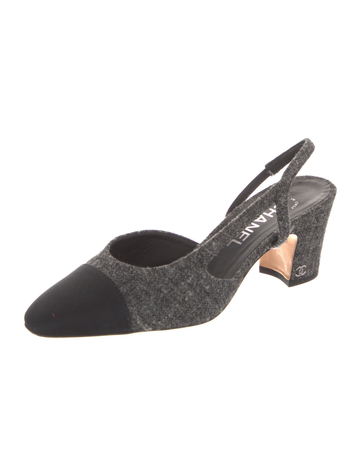 Chanel Interlocking CC Logo Wool Slingback Pumps