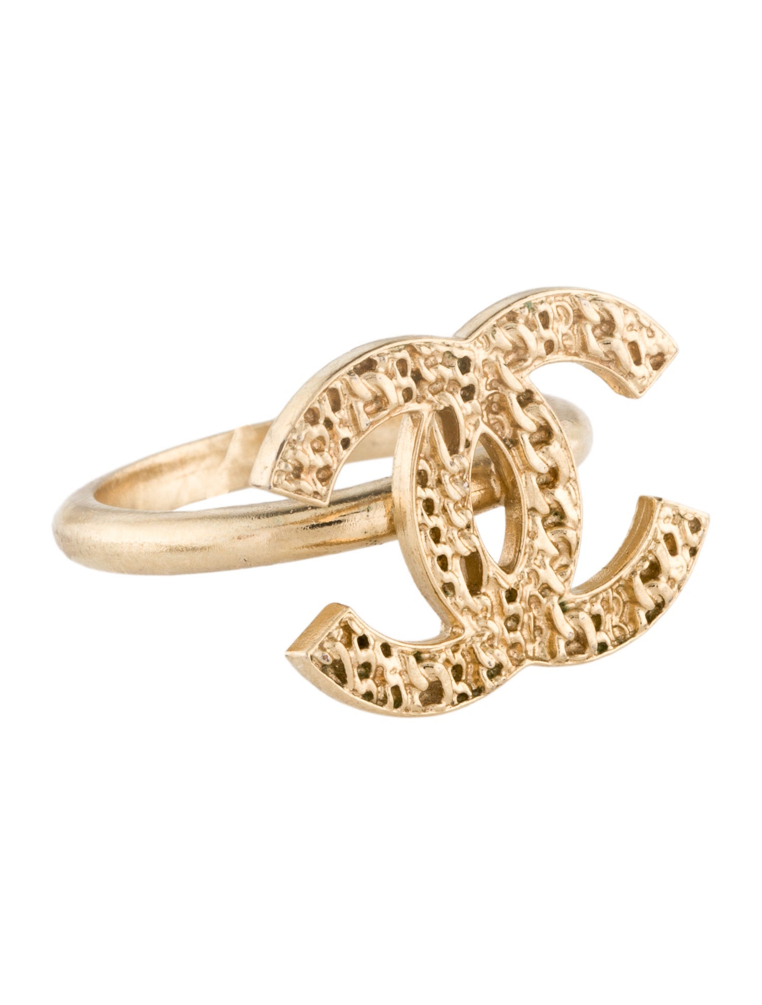 Chanel CC Textured Logo Cocktail Ring