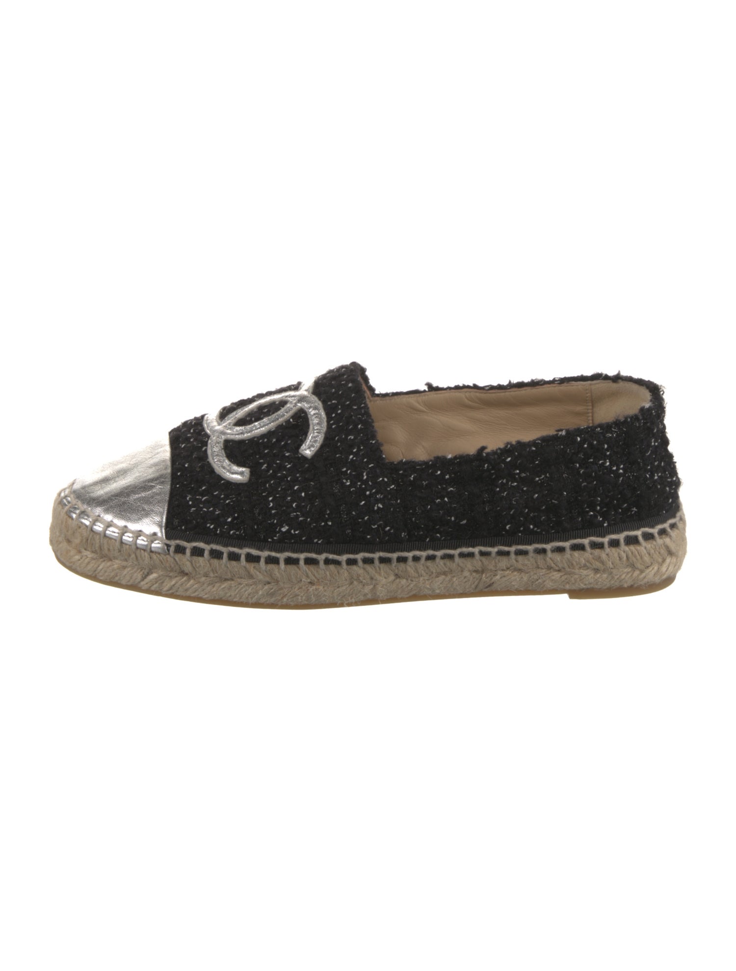 Chanel Interlocking CC Logo Tweed Espadrilles