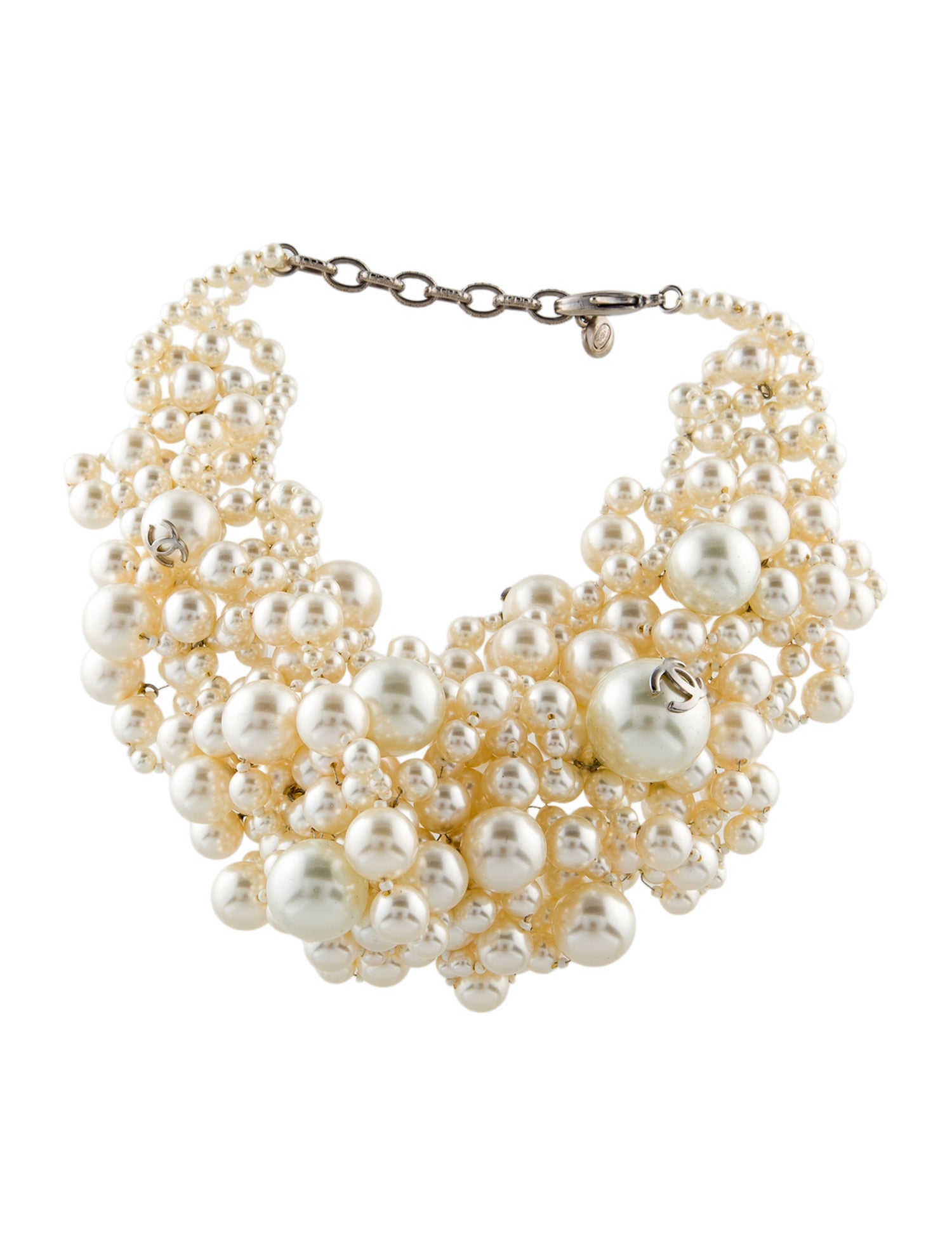 Chanel Faux Pearl CC Cluster Collar Necklace