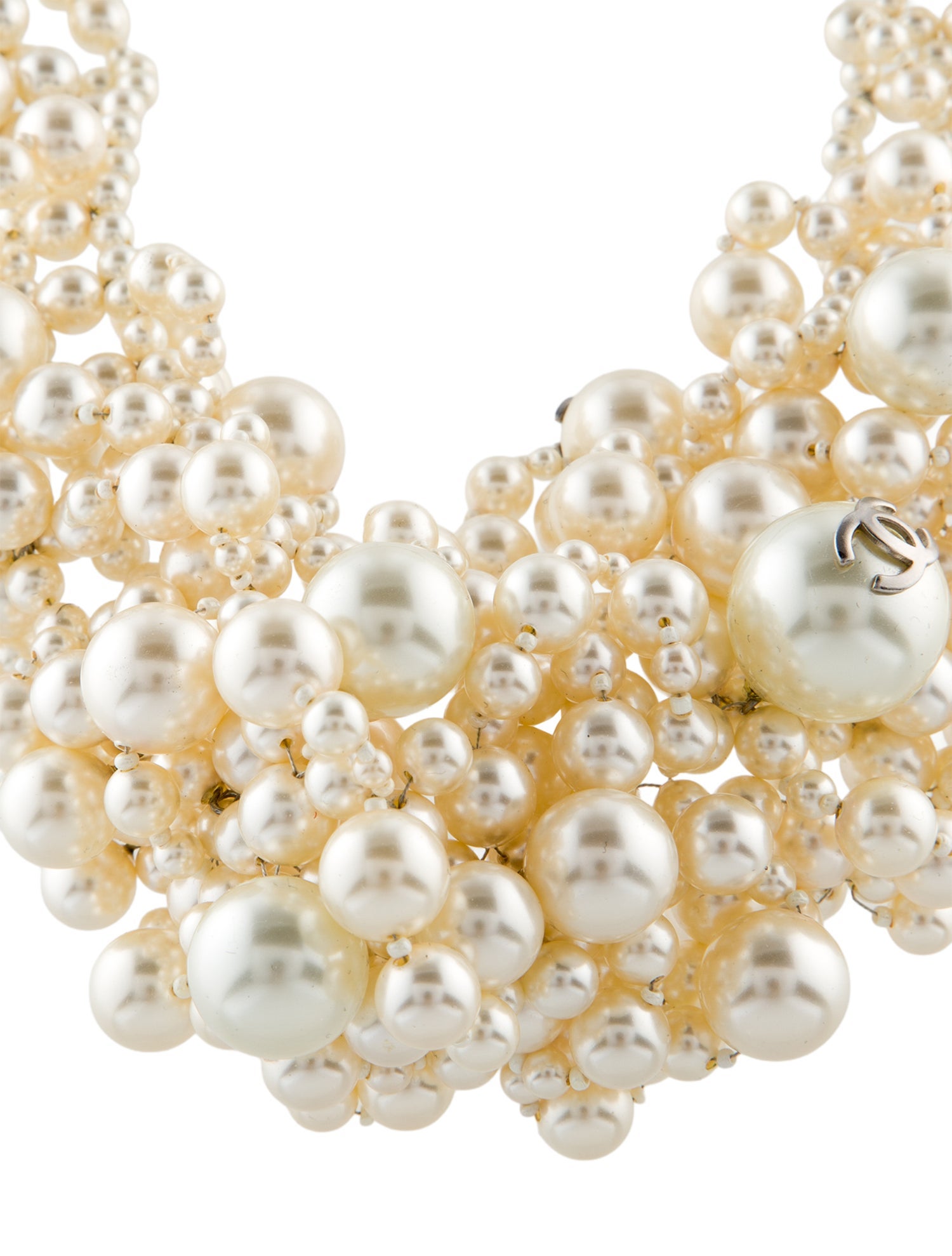 Chanel Faux Pearl CC Cluster Collar Necklace