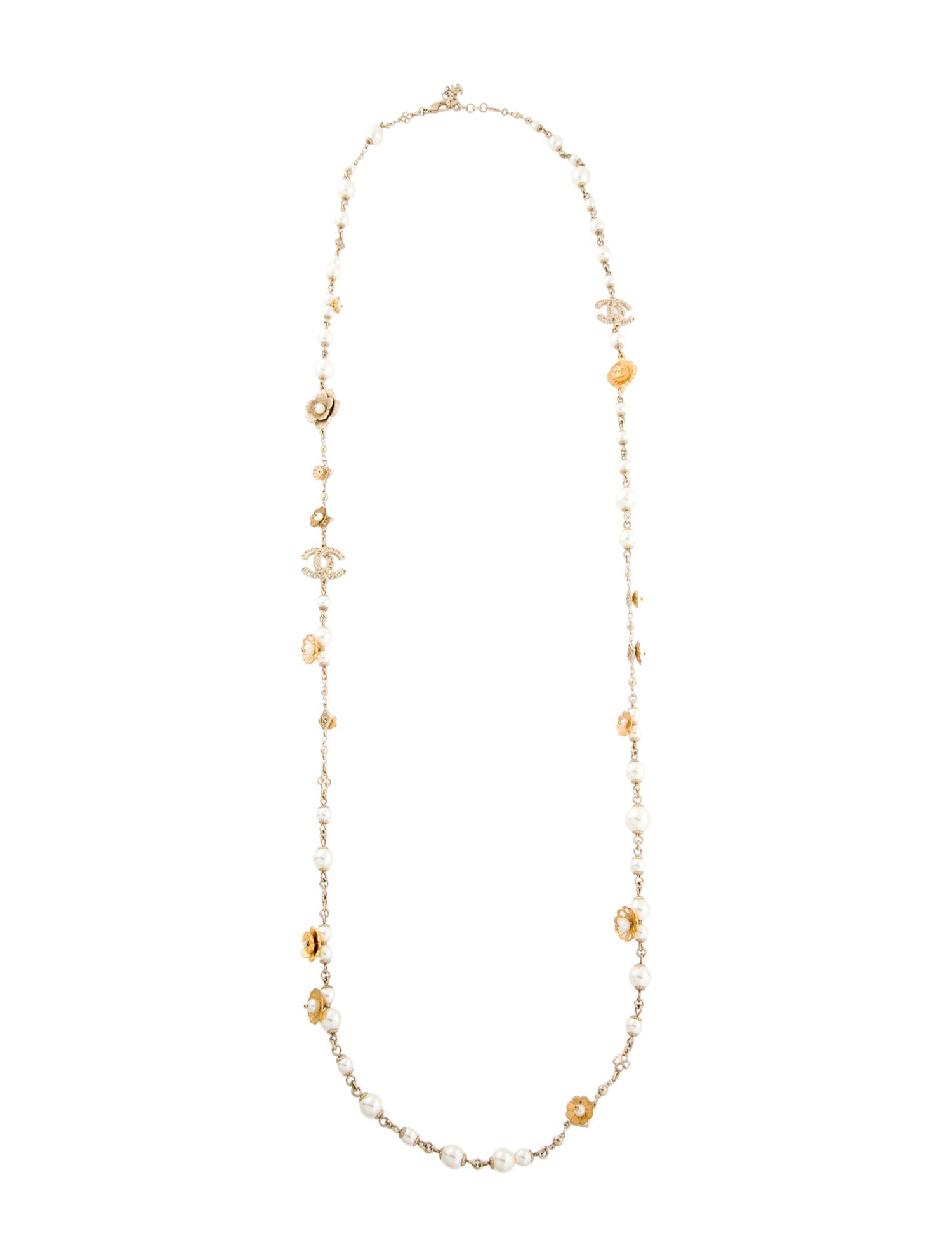 Chanel Pearl & Faux Pearl CC Station Necklace