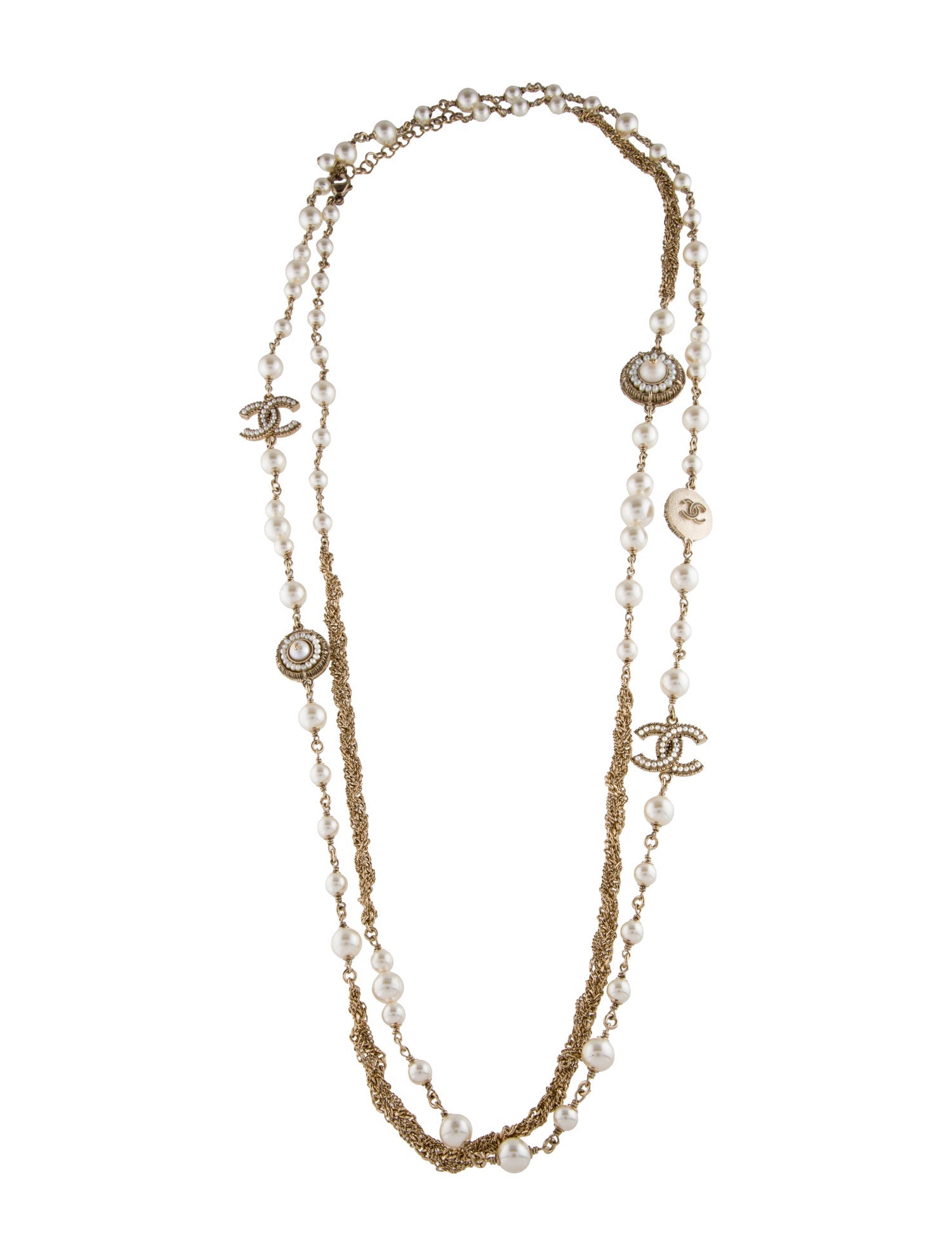 Chanel Faux Pearl CC Bead Strand Necklace