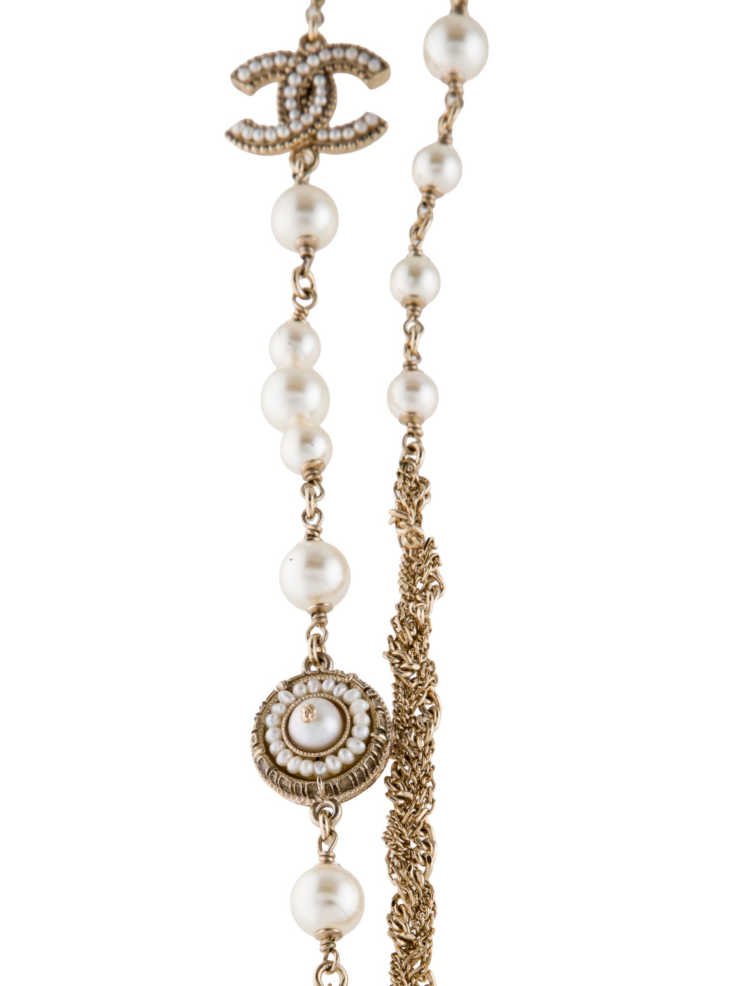 Chanel Faux Pearl CC Bead Strand Necklace