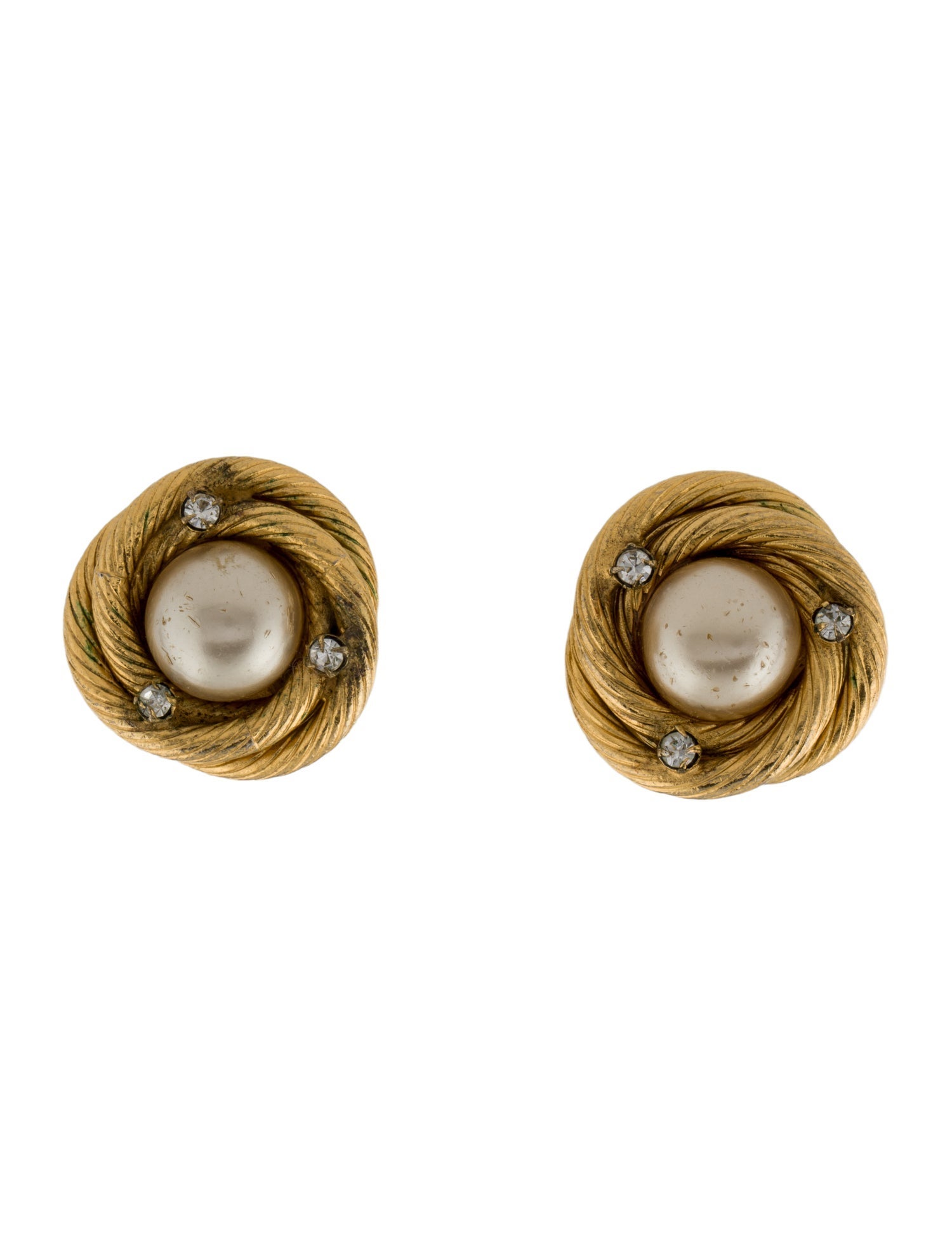 Chanel Vintage Faux Pearl & Strass Clip-On Earrings