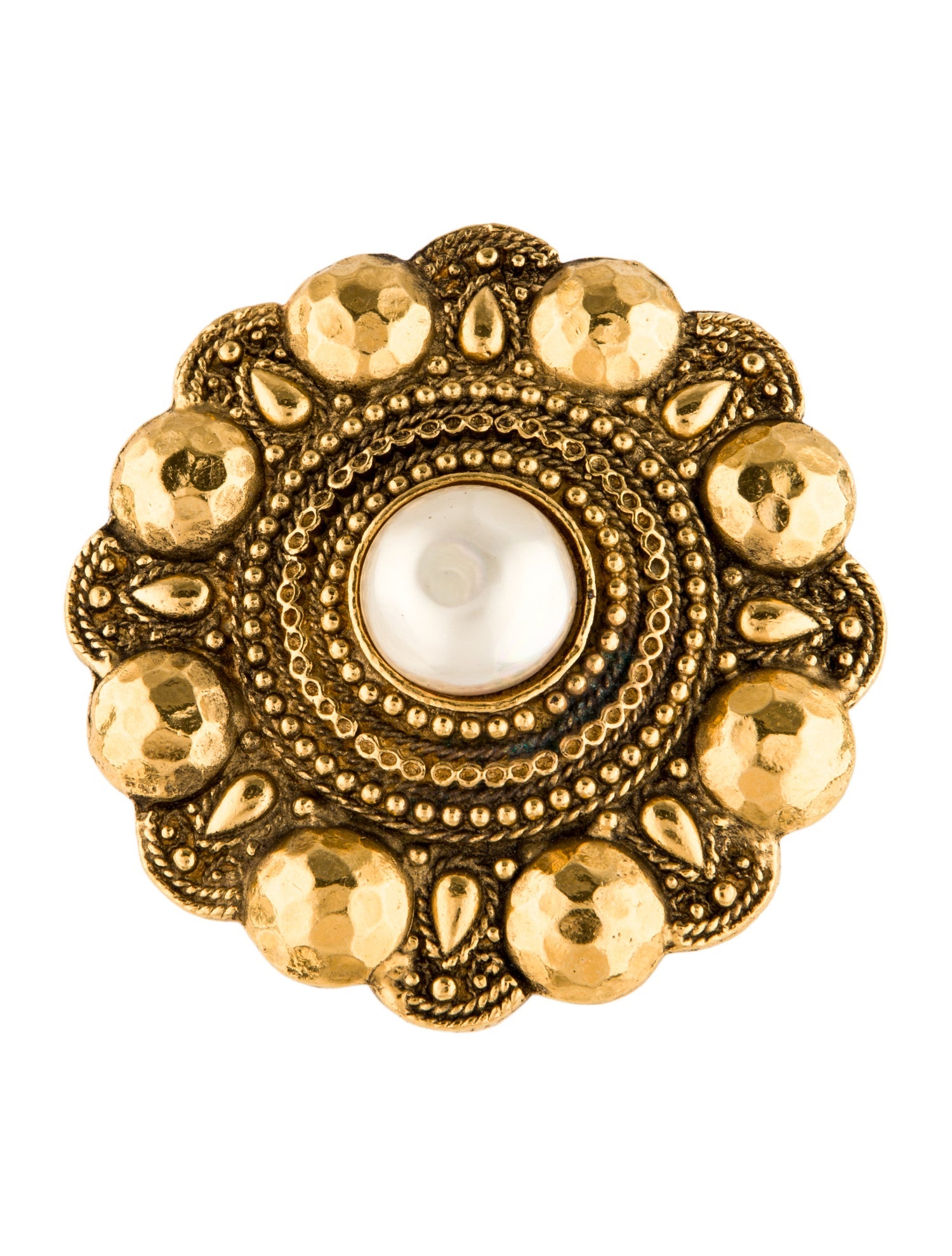 Chanel Vintage Faux Pearl Medallion Brooch
