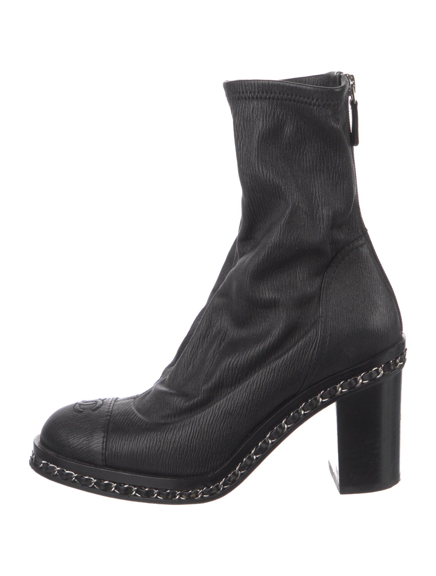 Chanel Interlocking CC Logo Leather Sock Boots