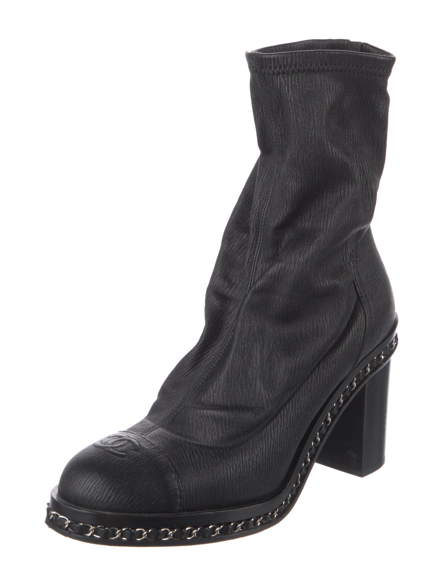 Chanel Interlocking CC Logo Leather Sock Boots