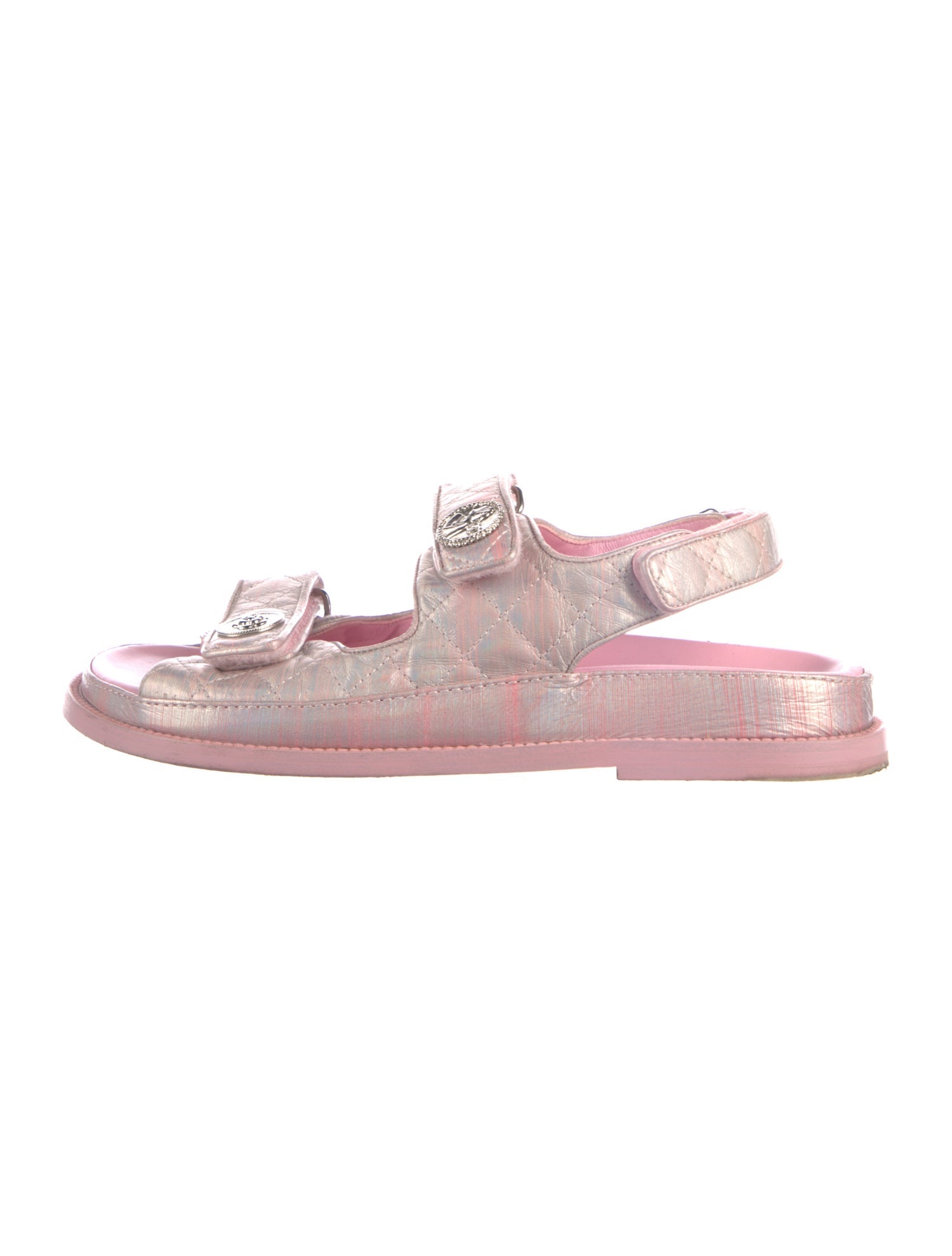 Chanel Interlocking CC Logo Leather T-Strap Sandals