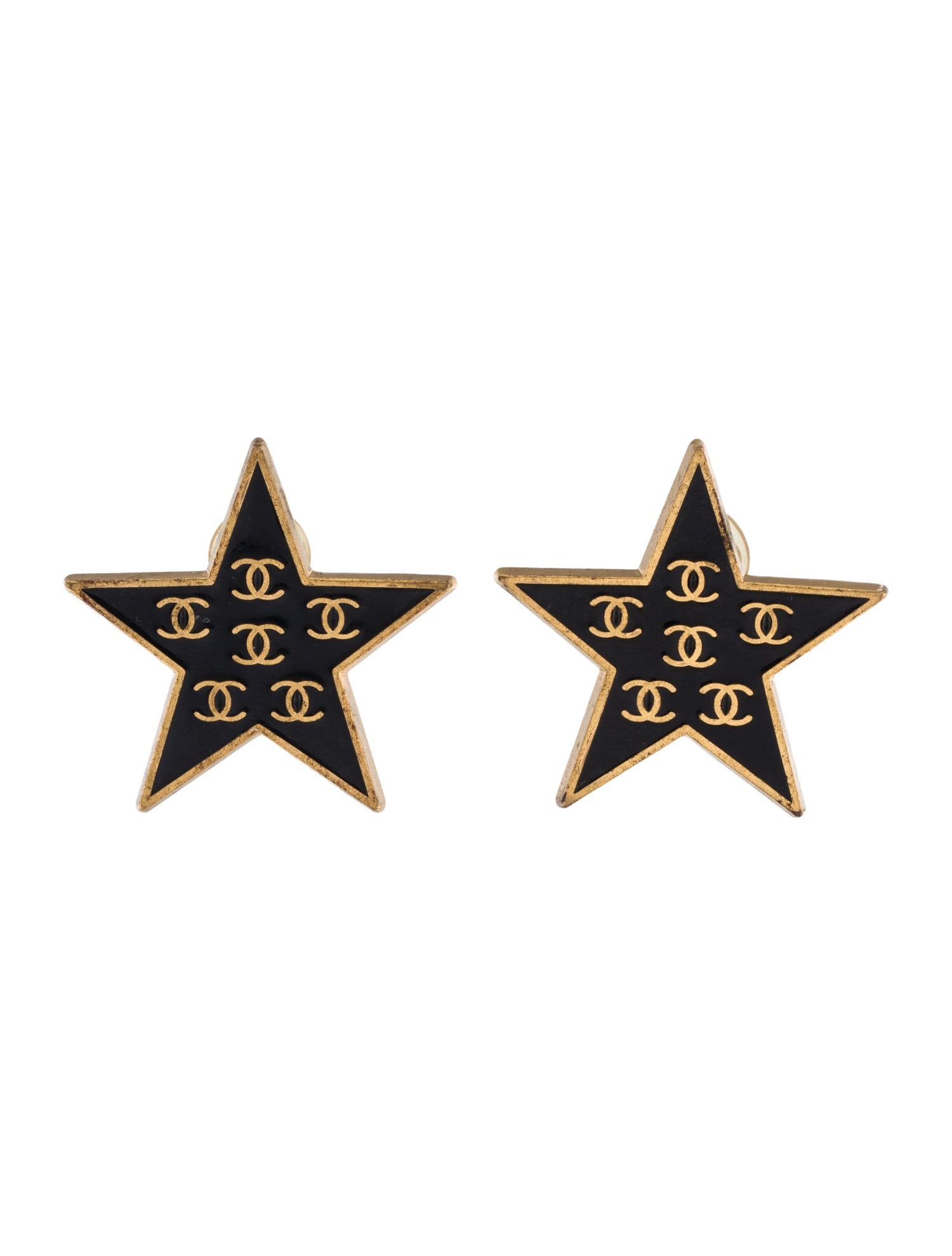 Chanel Enamel CC Logo Star Clip-On Earrings