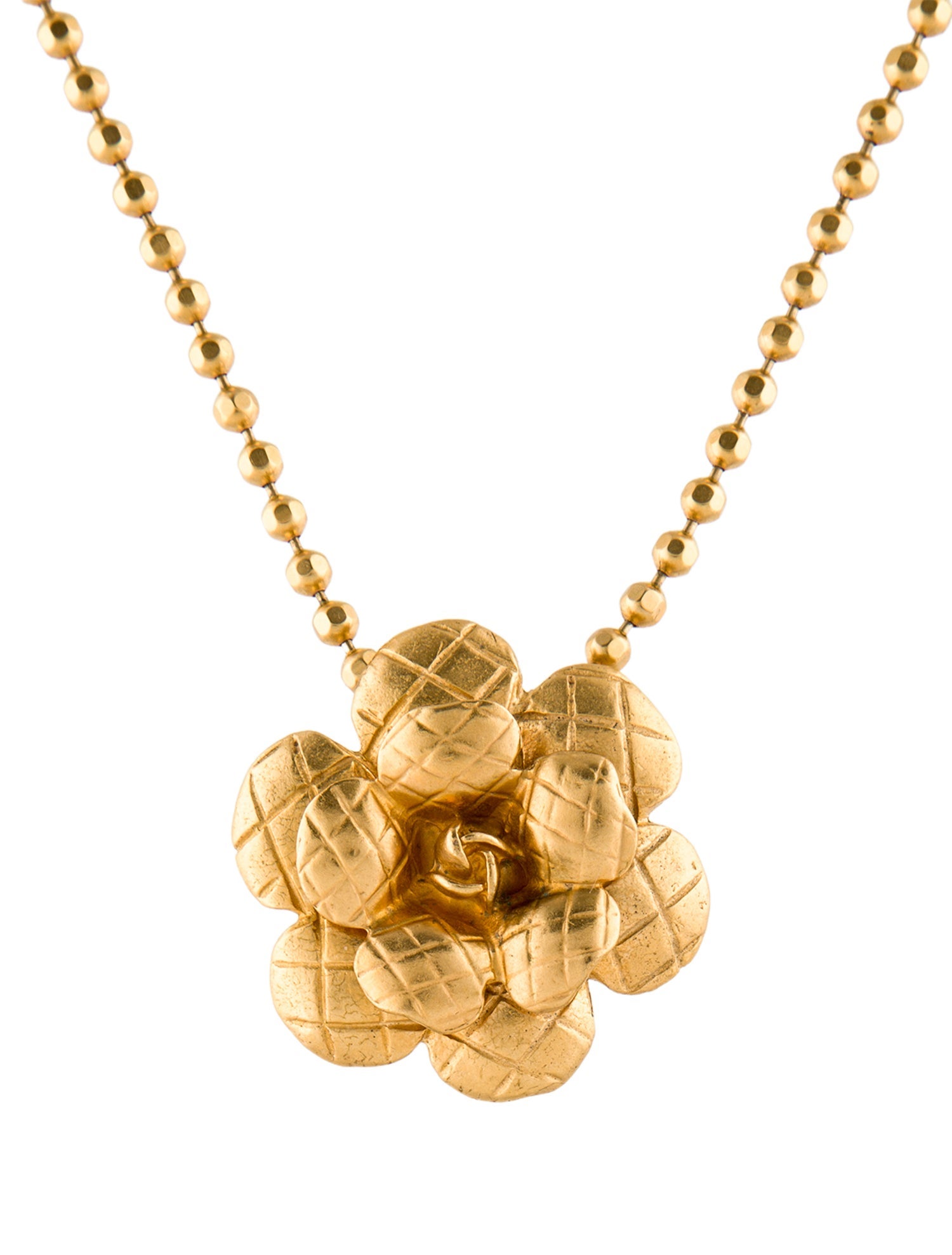 Chanel Vintage Matelasse Camellia Pendant Necklace