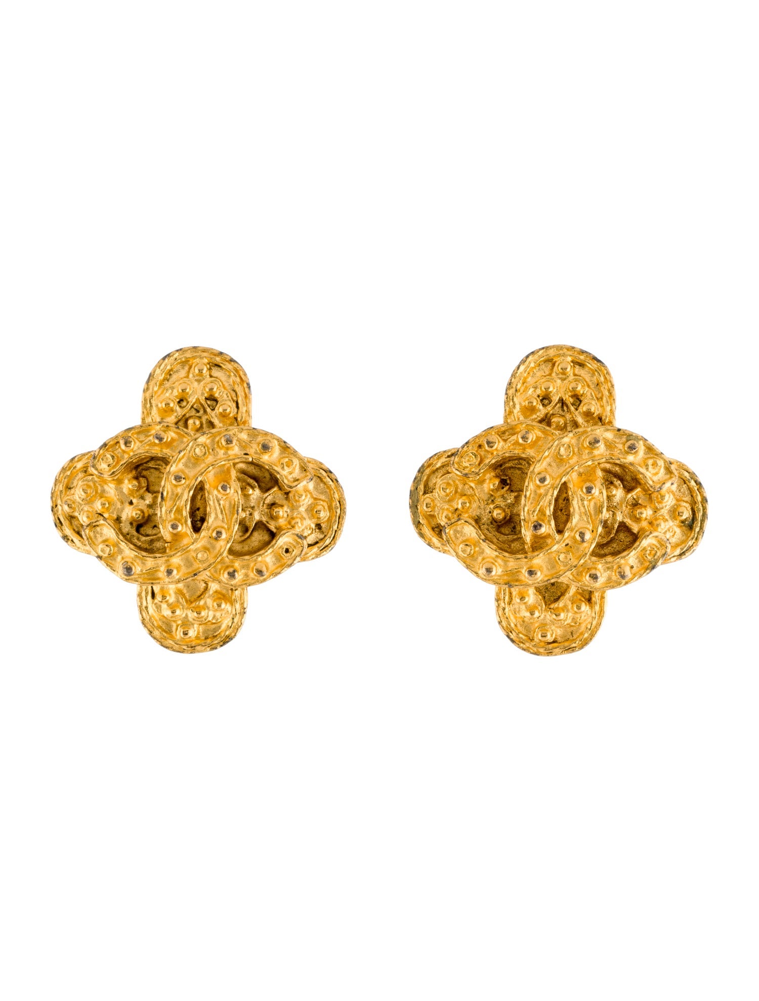 Chanel Vintage CC Beaded Cross Clip-On Earrings