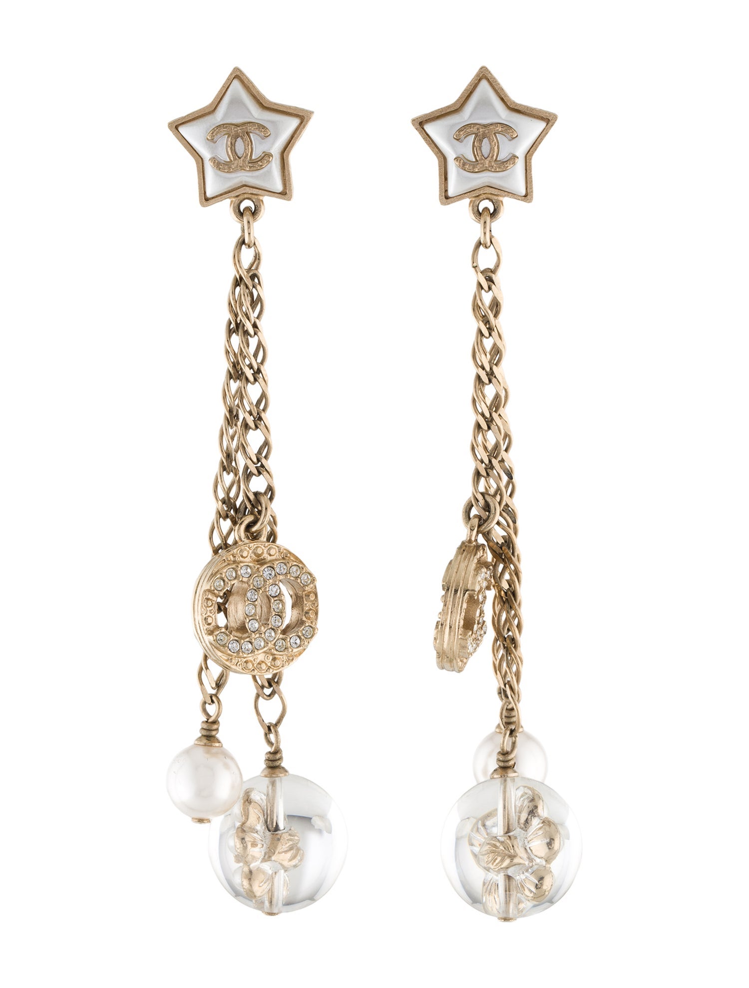 Chanel Strass CC Charm Faux Pearl & Bead Drop Earrings
