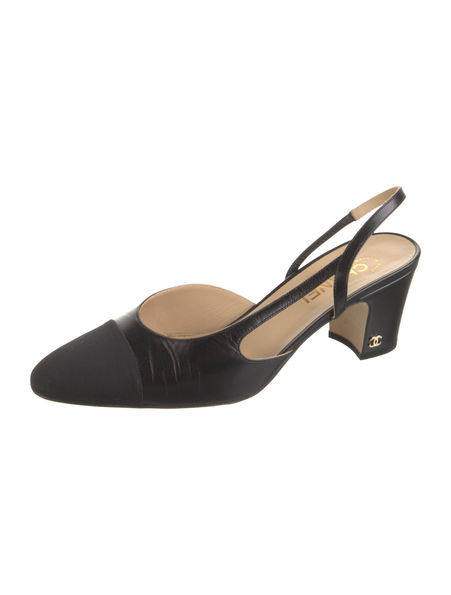 Chanel Interlocking CC Logo Calfskin Slingback Pumps