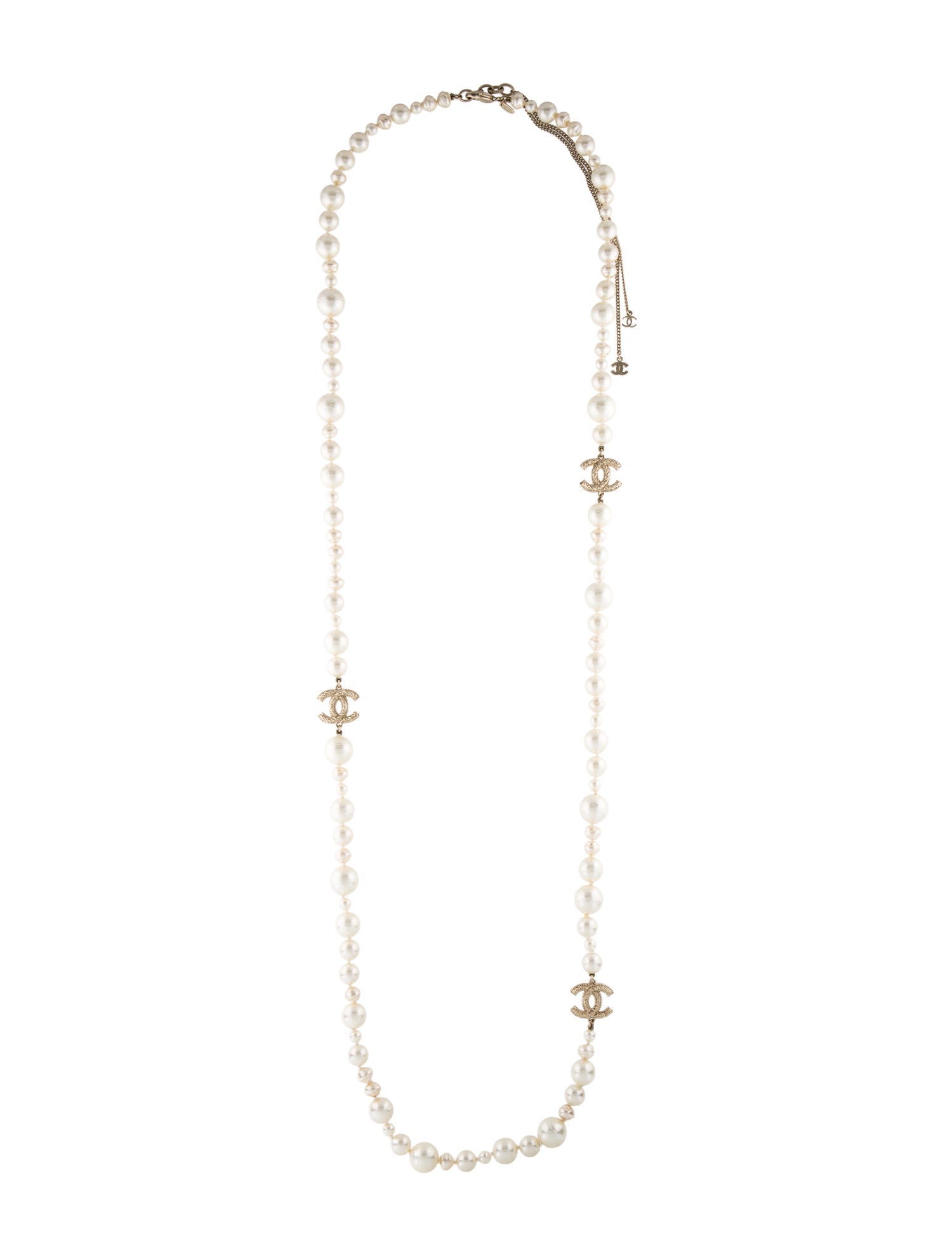 Chanel Faux Pearl & Crystal Long Necklace
