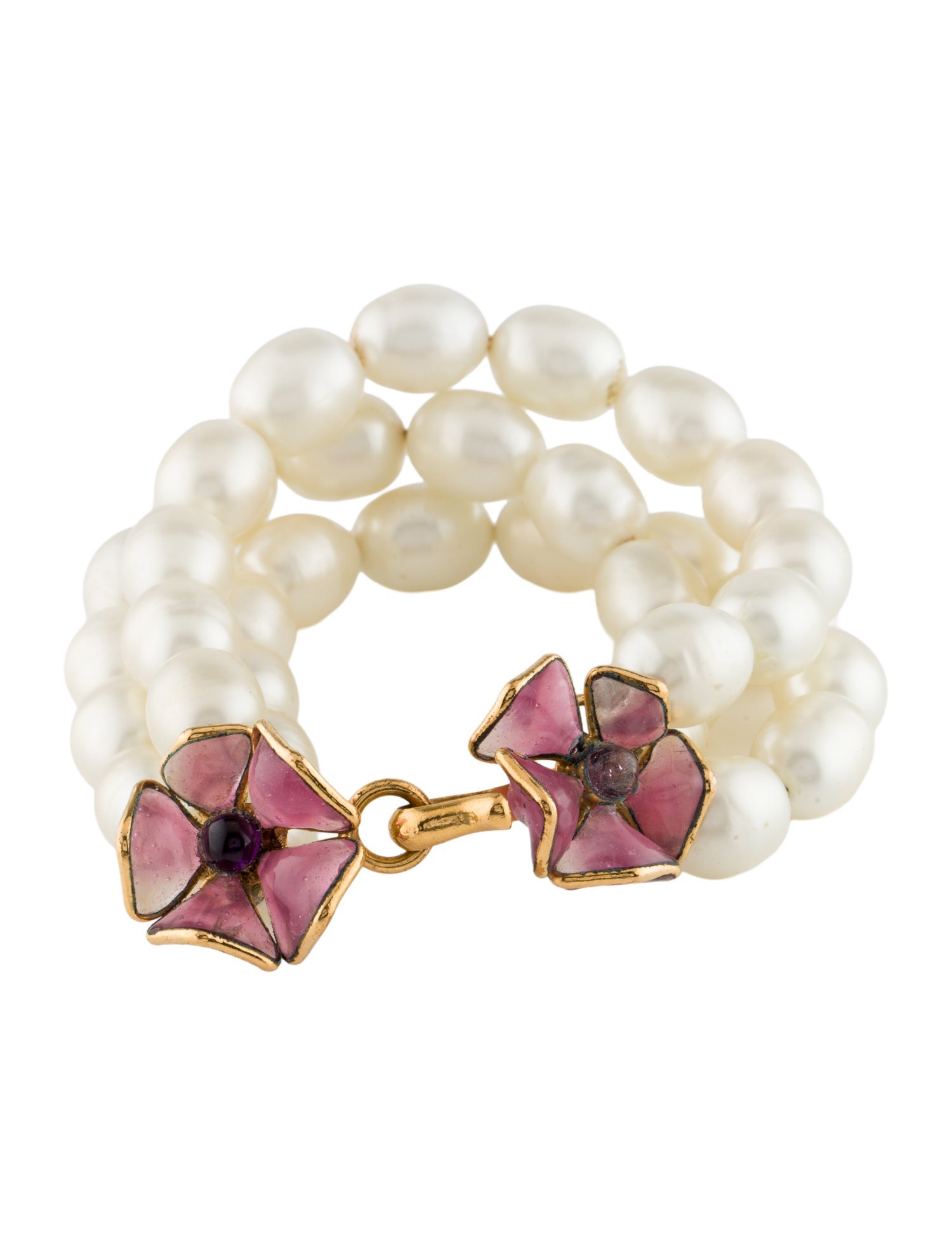 Chanel Vintage Faux Pearl & Gripoix Floral Multistrand Bracelet