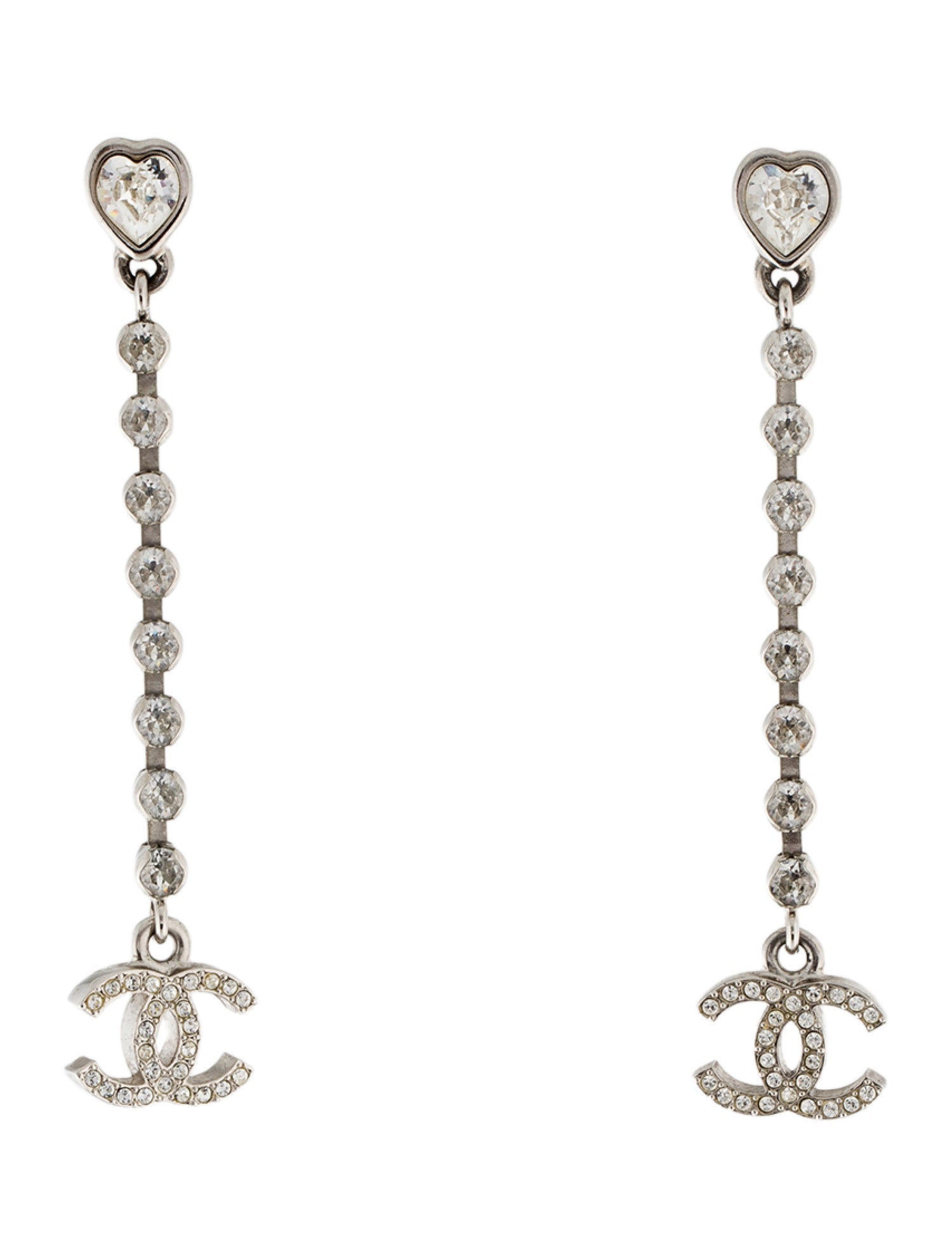 Chanel 2025 Strass CC Heart Drop Earrings