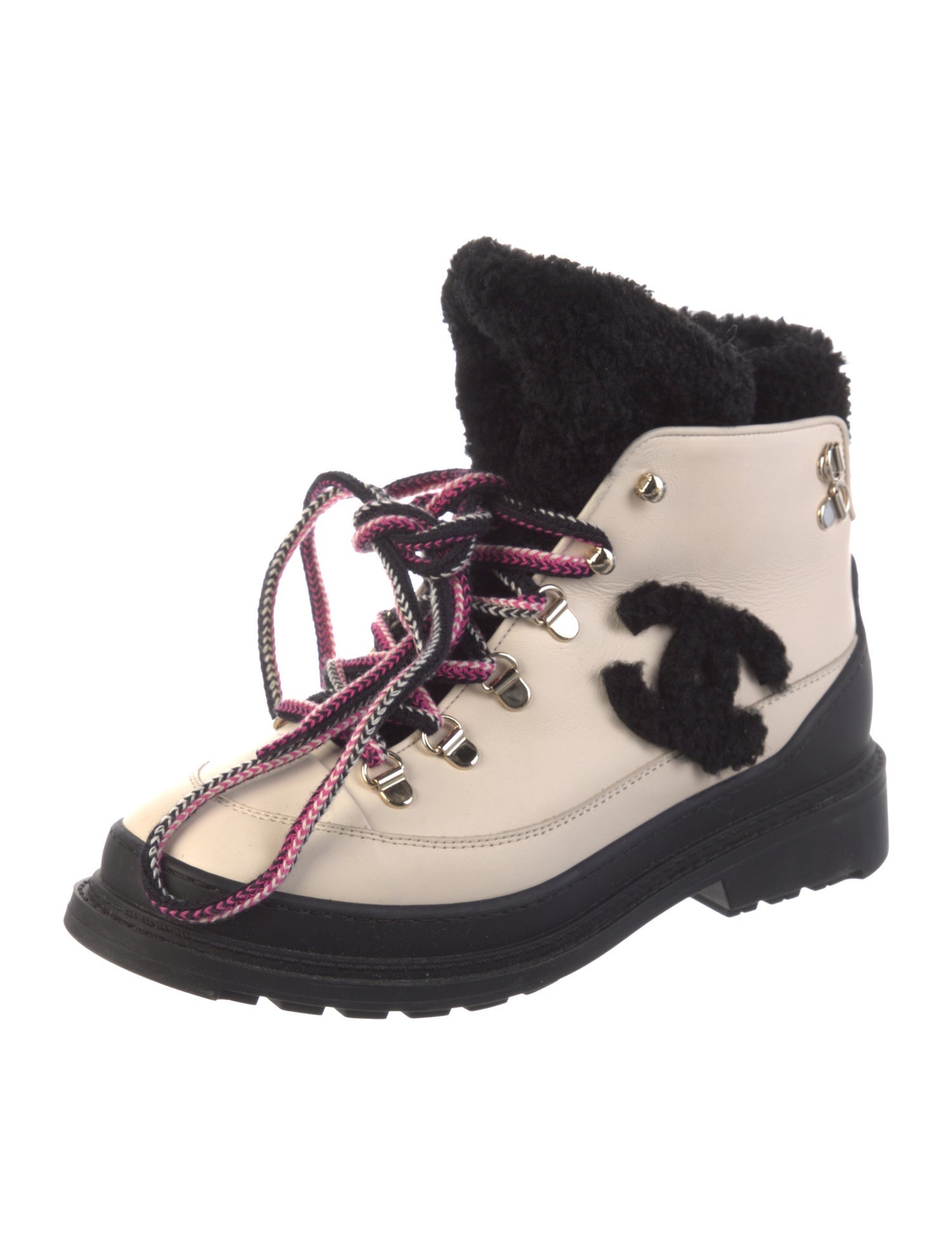 Chanel 2019 Interlocking CC Logo Lace-Up Boots