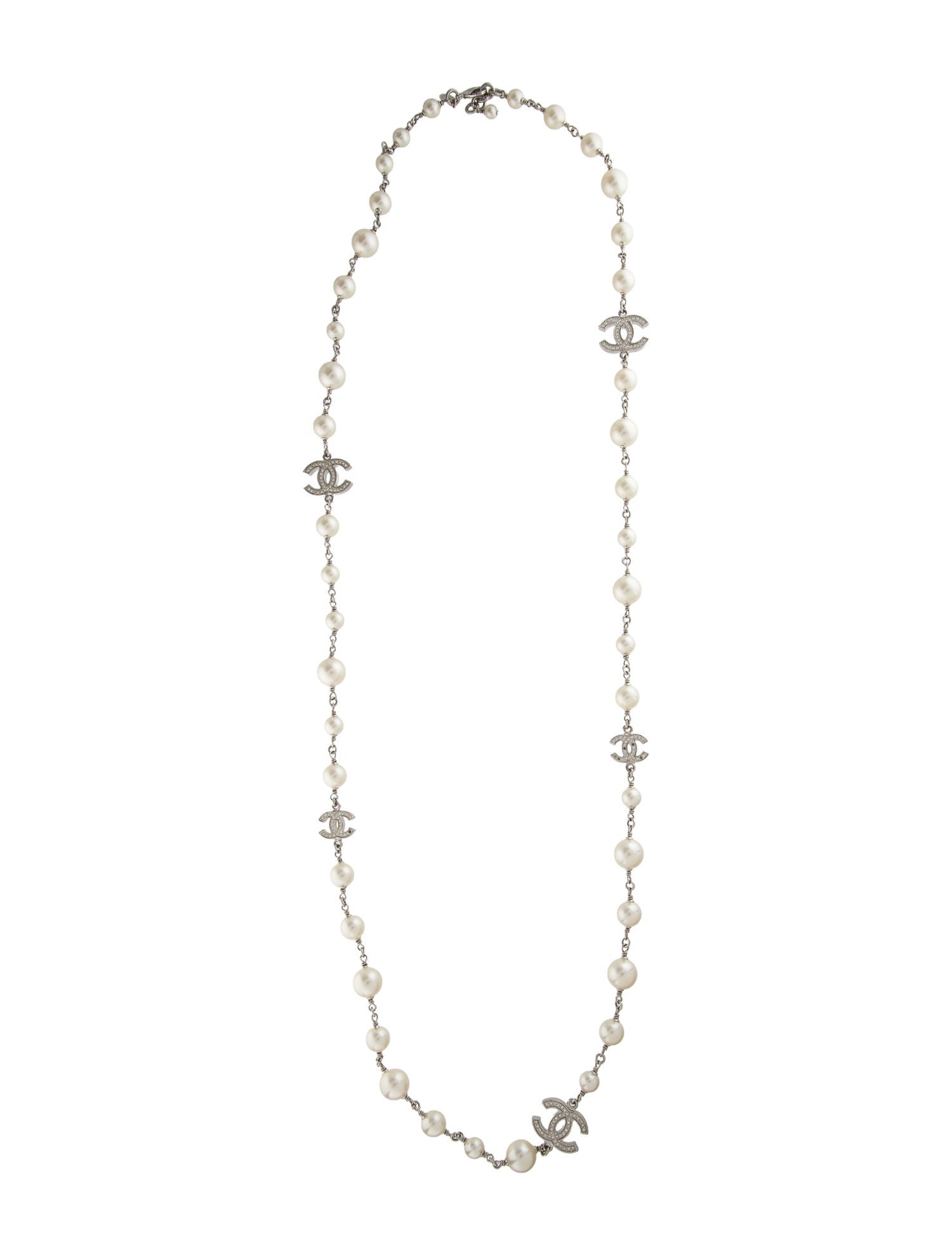 Chanel Faux Pearl & Strass CC Station Necklace