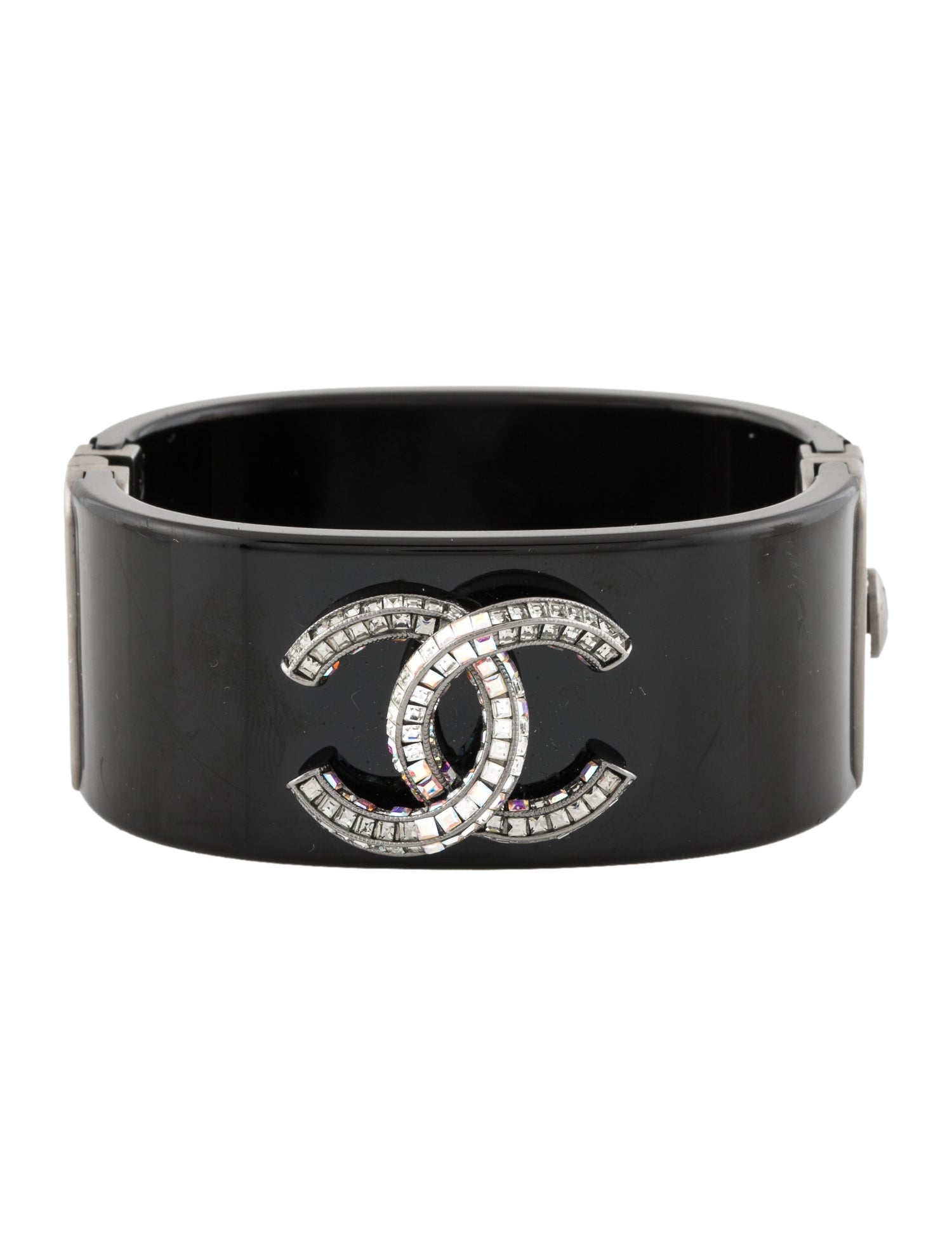 Chanel Strass & Resin CC Hinged Bangle