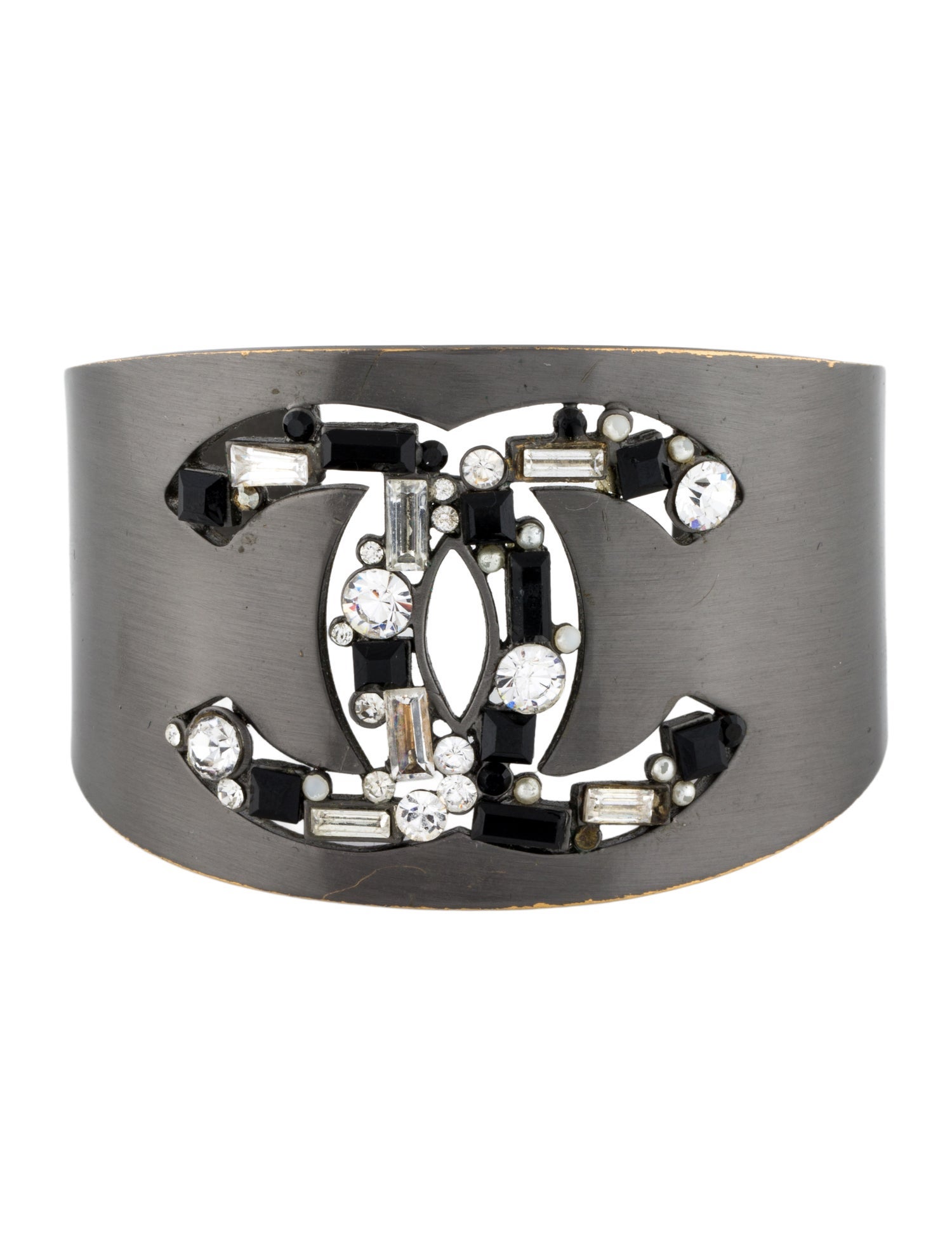 Chanel Faux Pearl & Strass CC Logo Cuff Bracelet