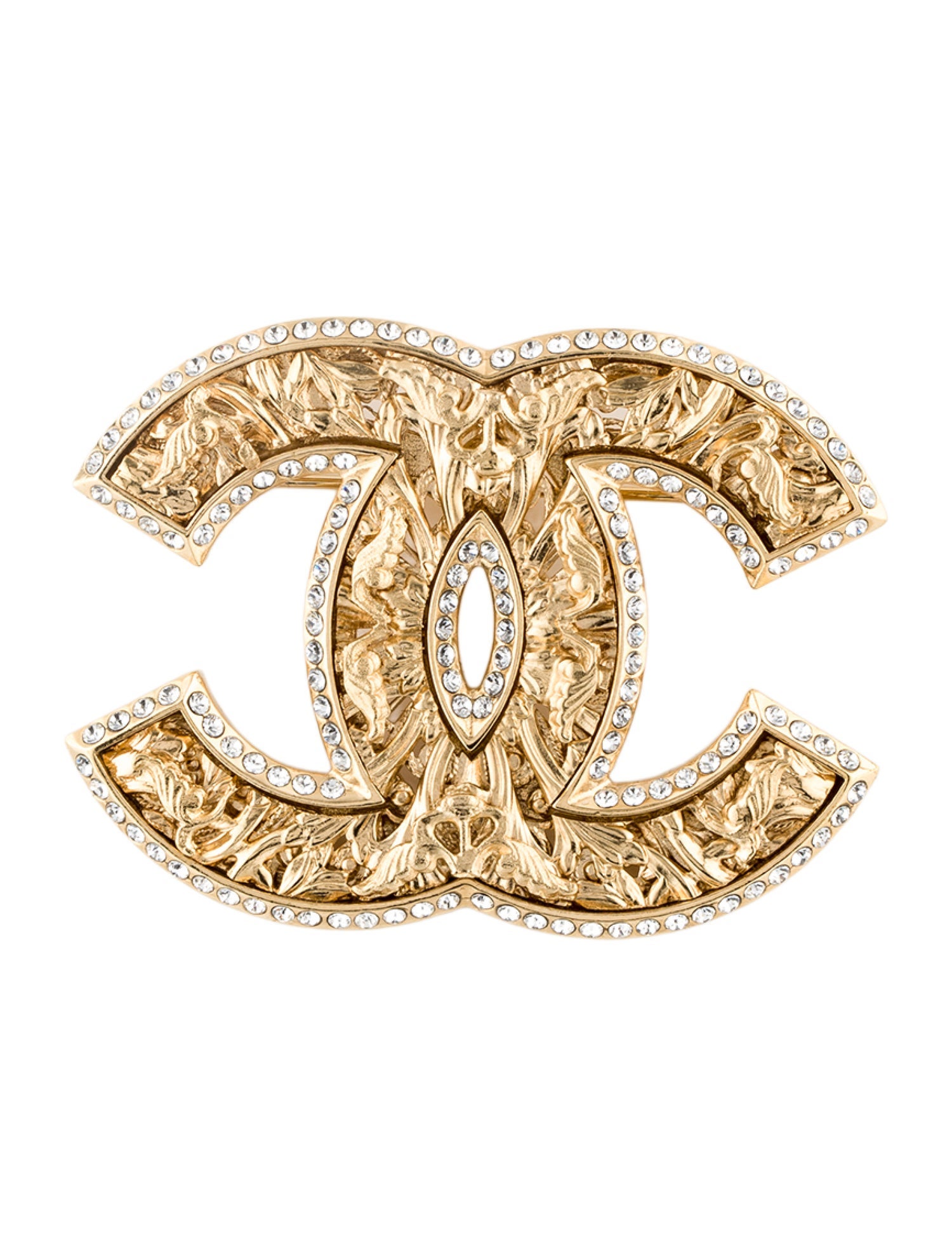 Chanel Textured Strass CC Brooch