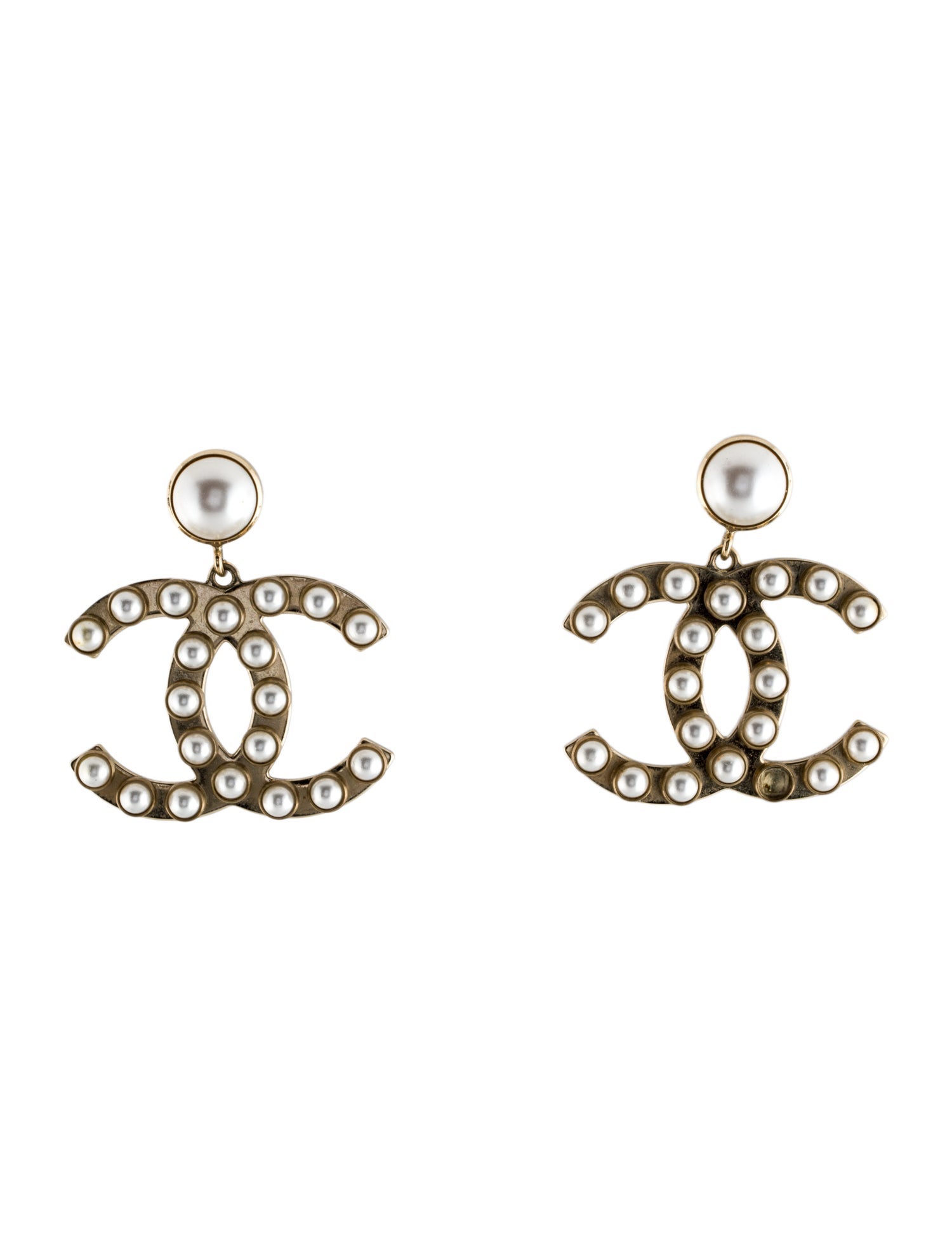 Chanel Faux Pearl CC Drop Earrings