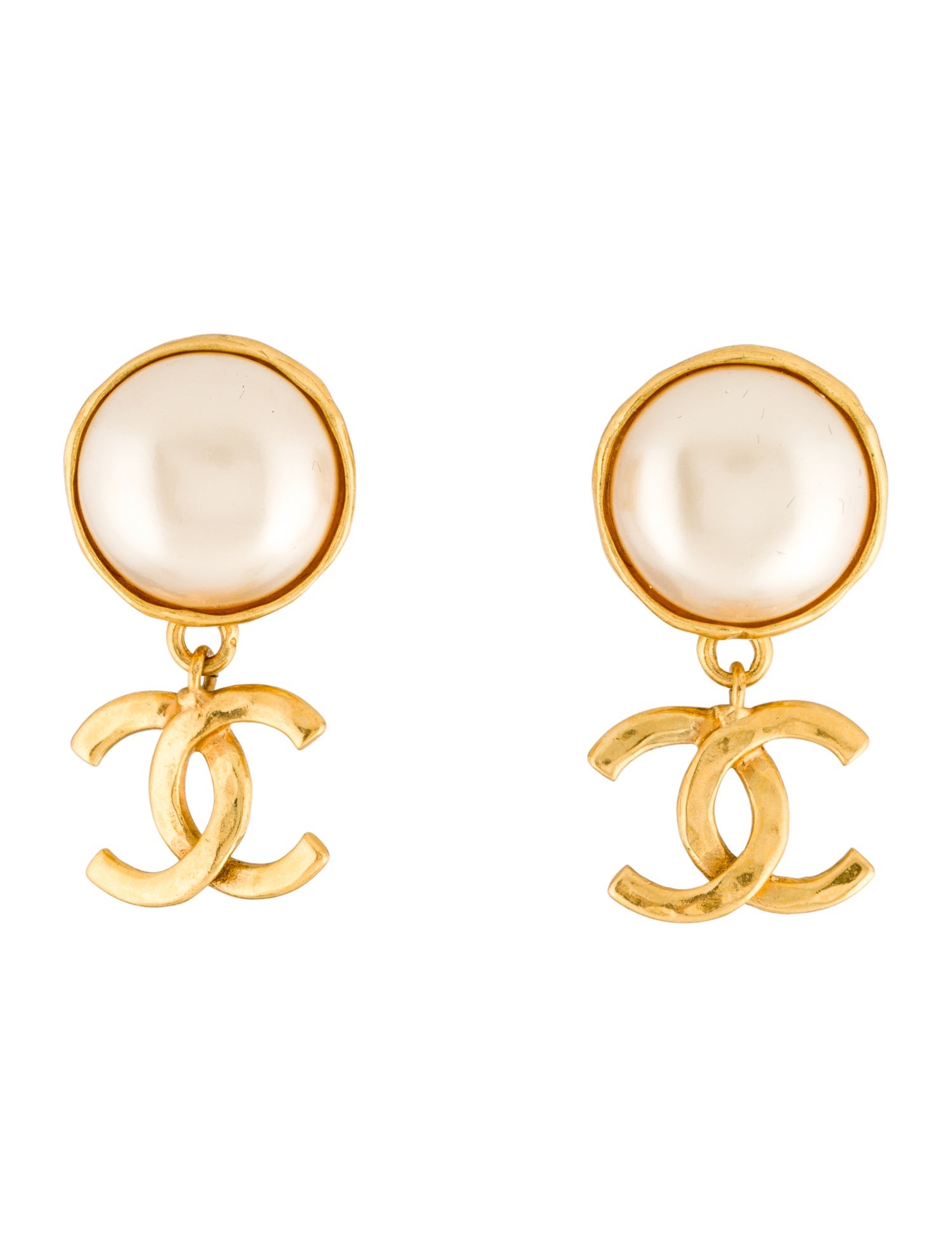 Chanel Vintage Faux Pearl CC Drop Earrings