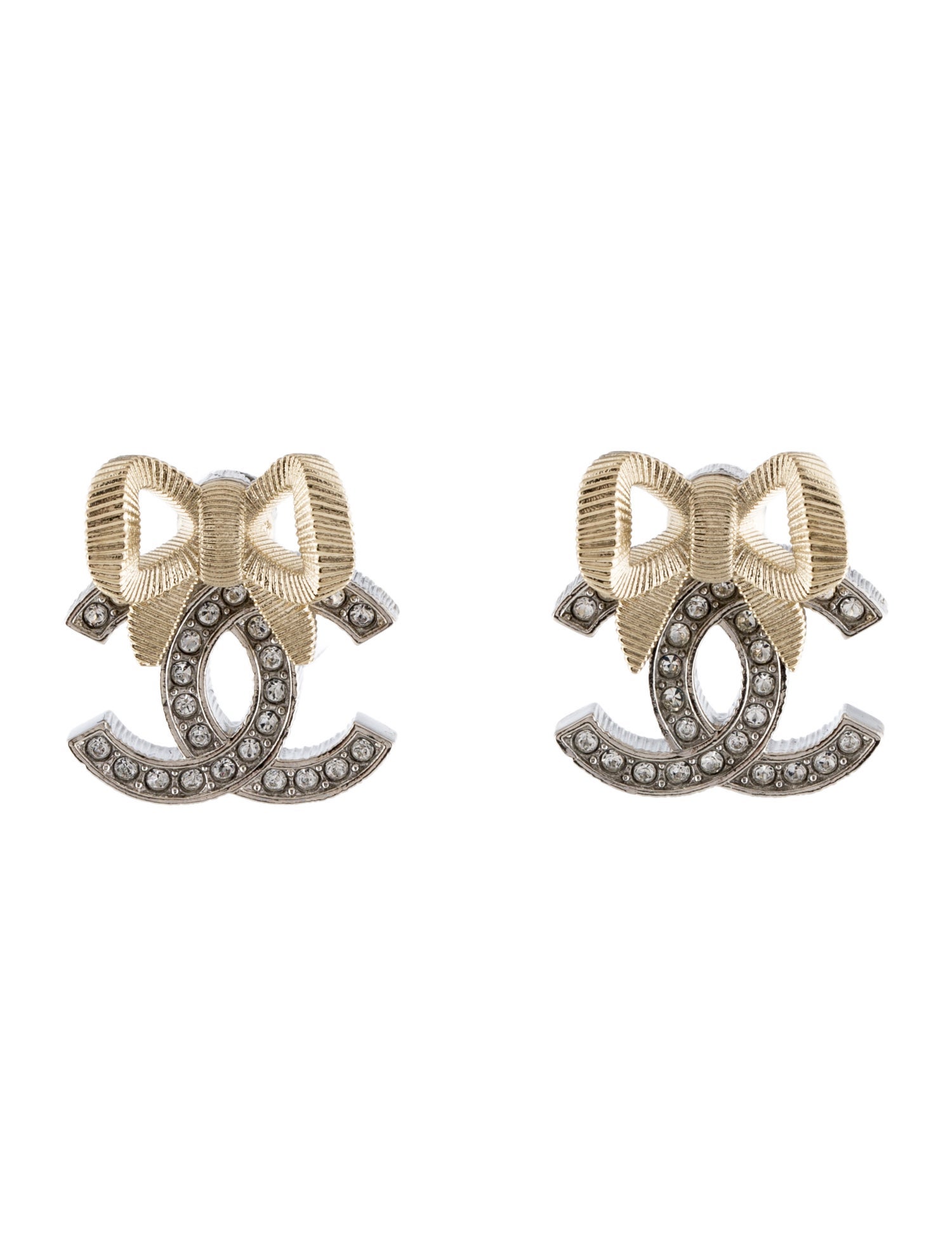 Chanel 2024 Strass CC Bow Stud Earrings