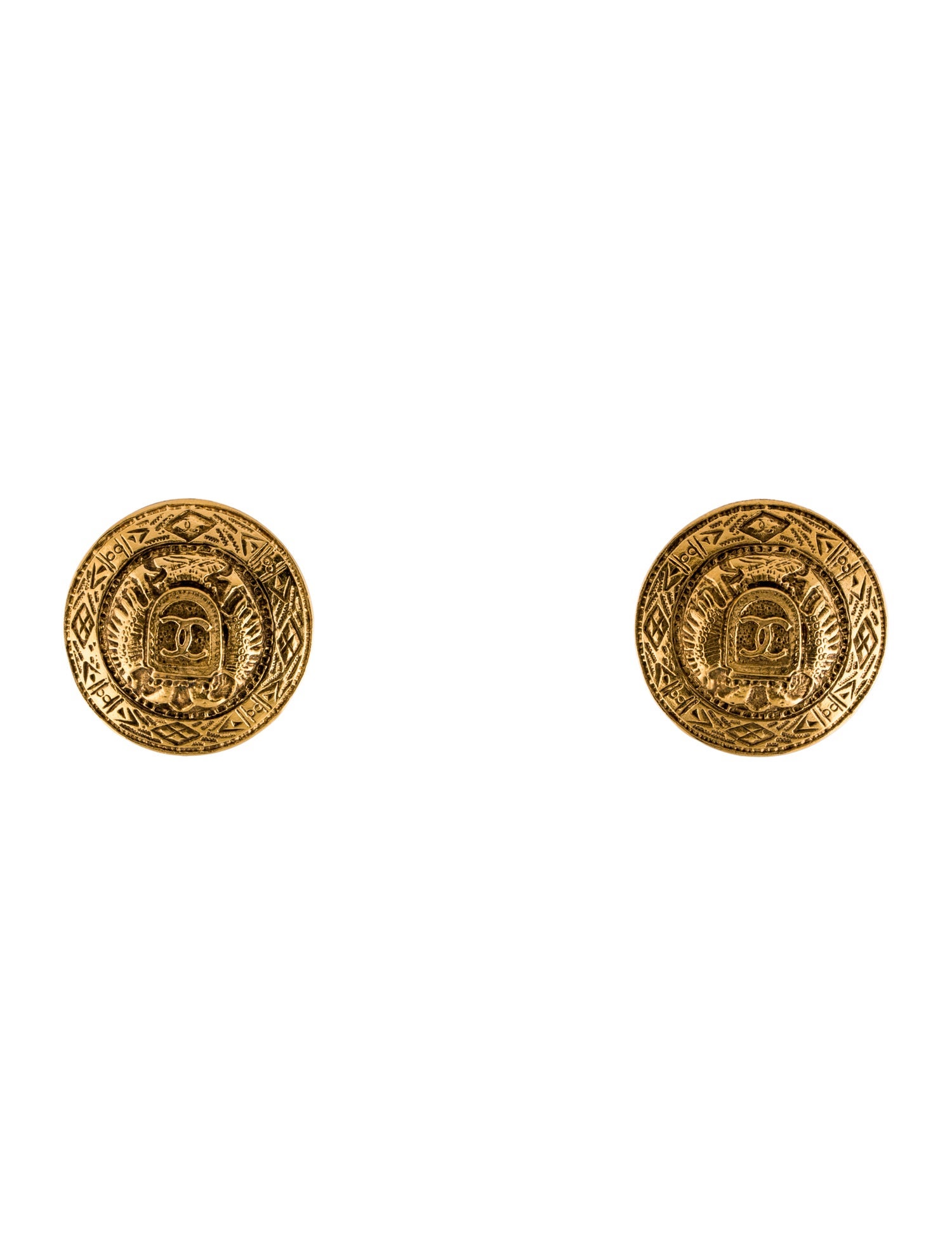 Chanel Vintage CC Shield Clip-On Earrings