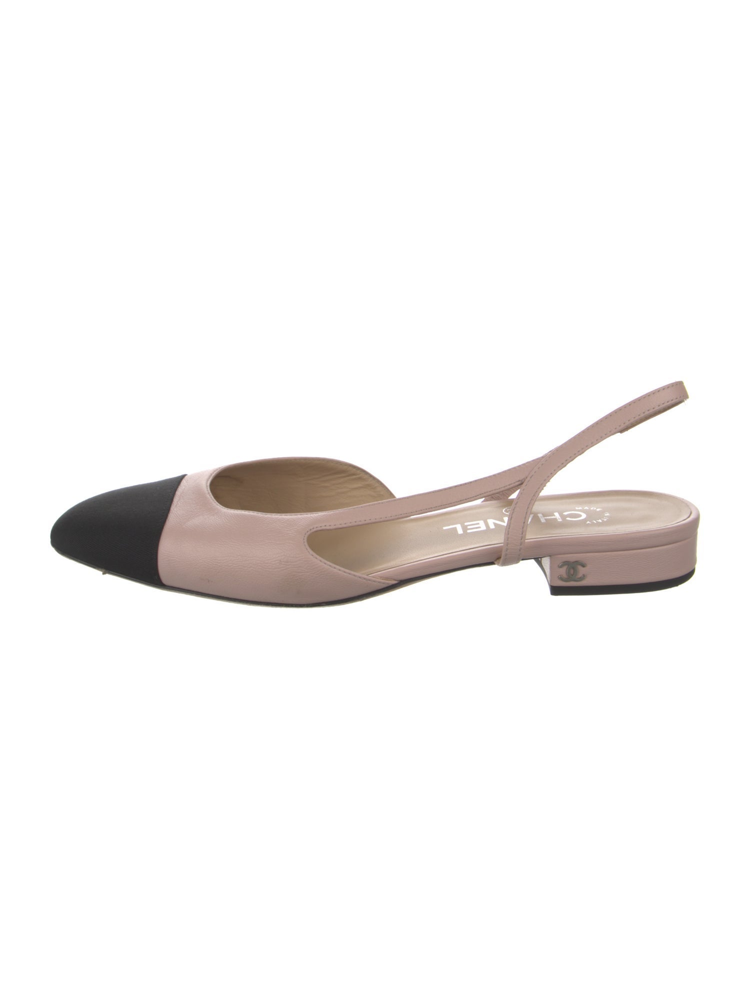 Chanel Interlocking CC Logo Leather Slingback Flats