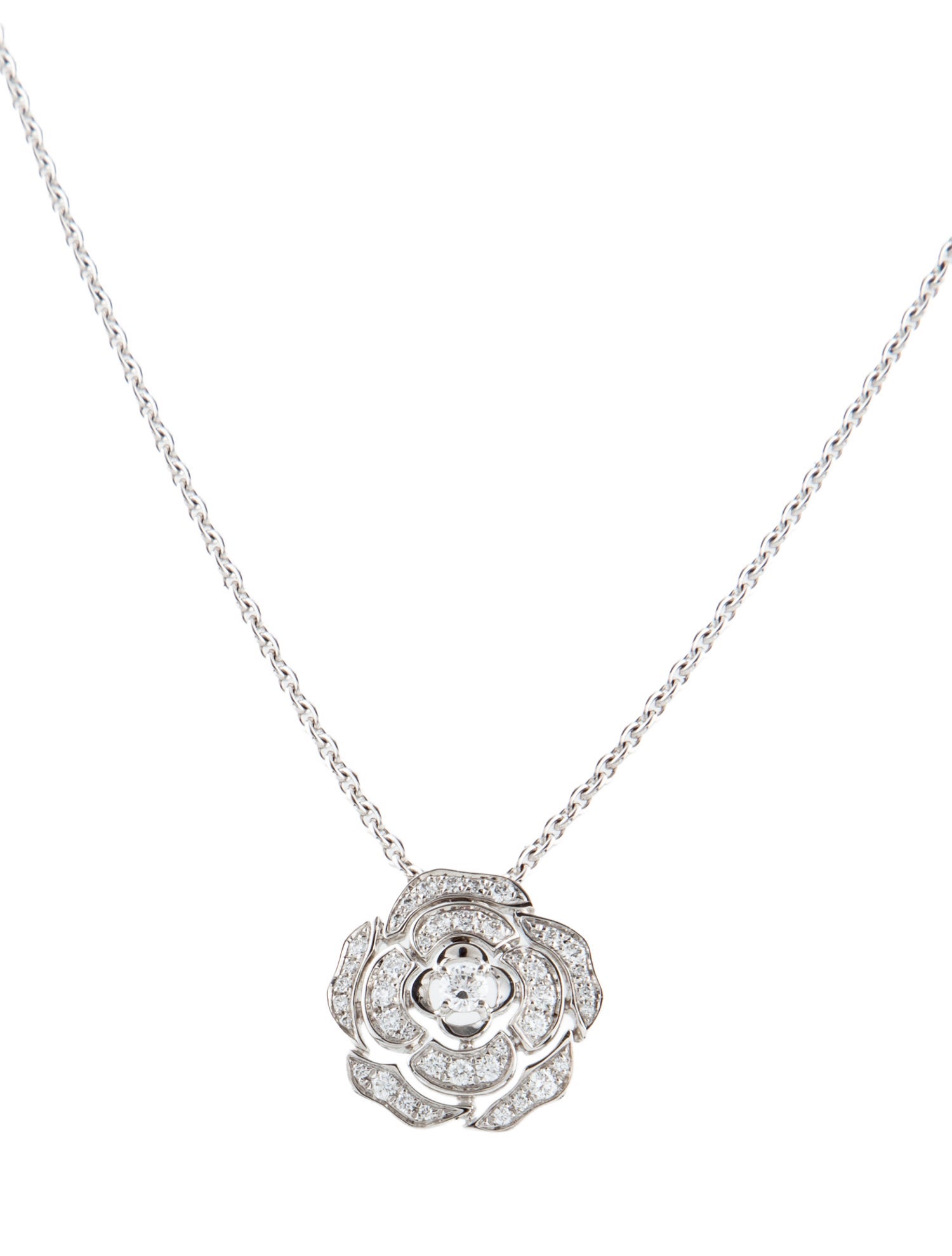 Chanel 18K Diamond Bouton de Camelia Pendant Necklace