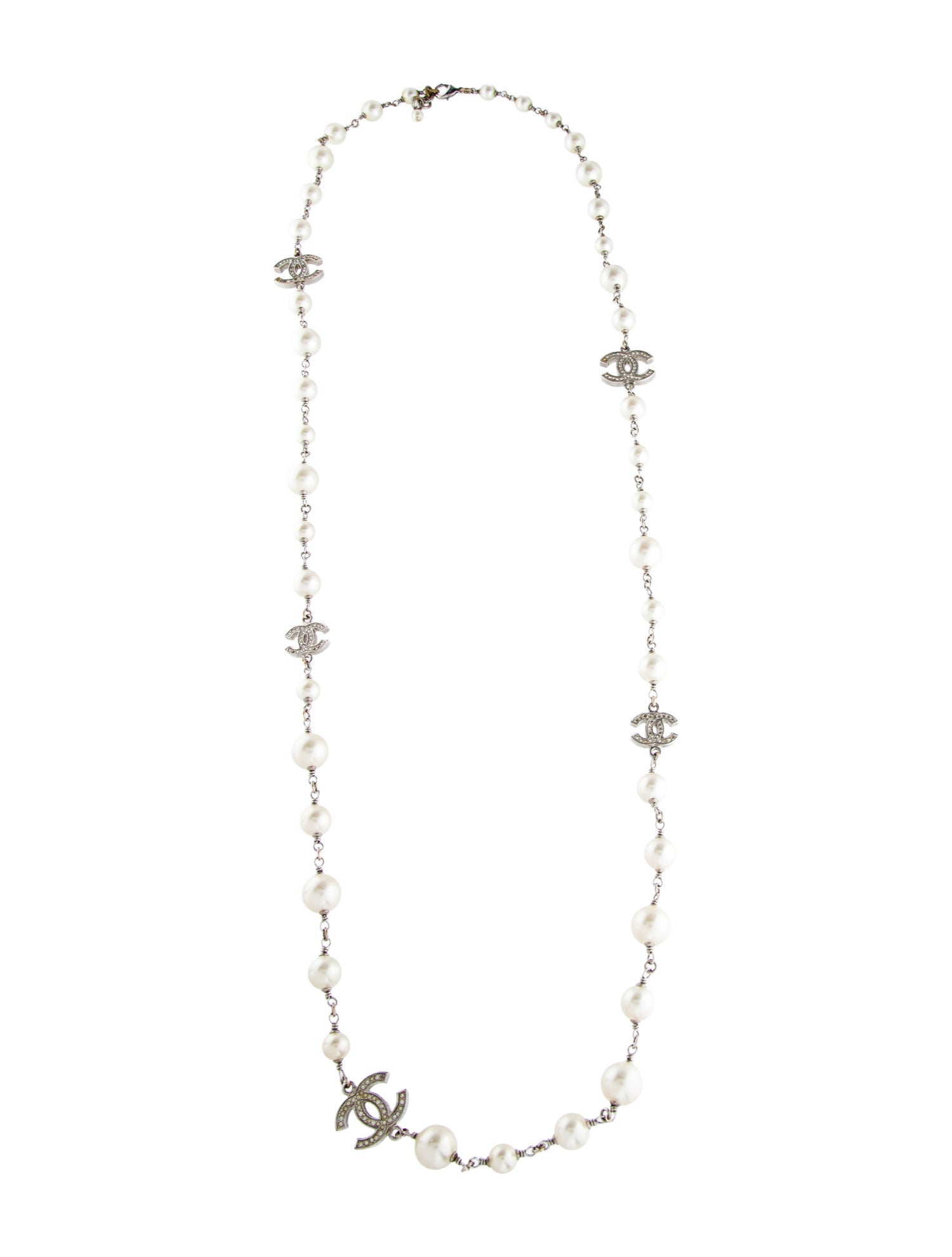 Chanel Faux Pearl & Strass CC Station Necklace