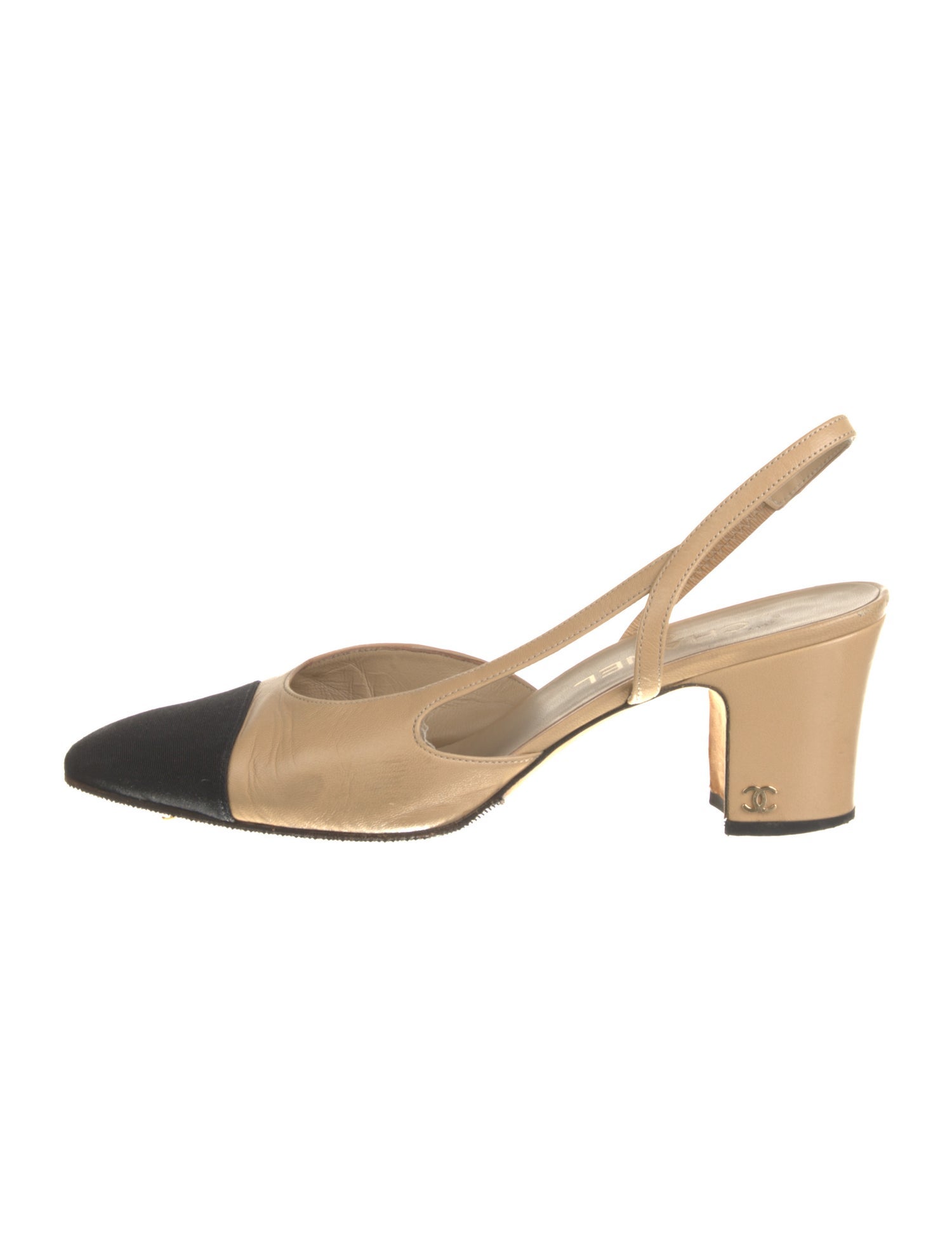 Chanel Interlocking CC Logo Leather Slingback Pumps