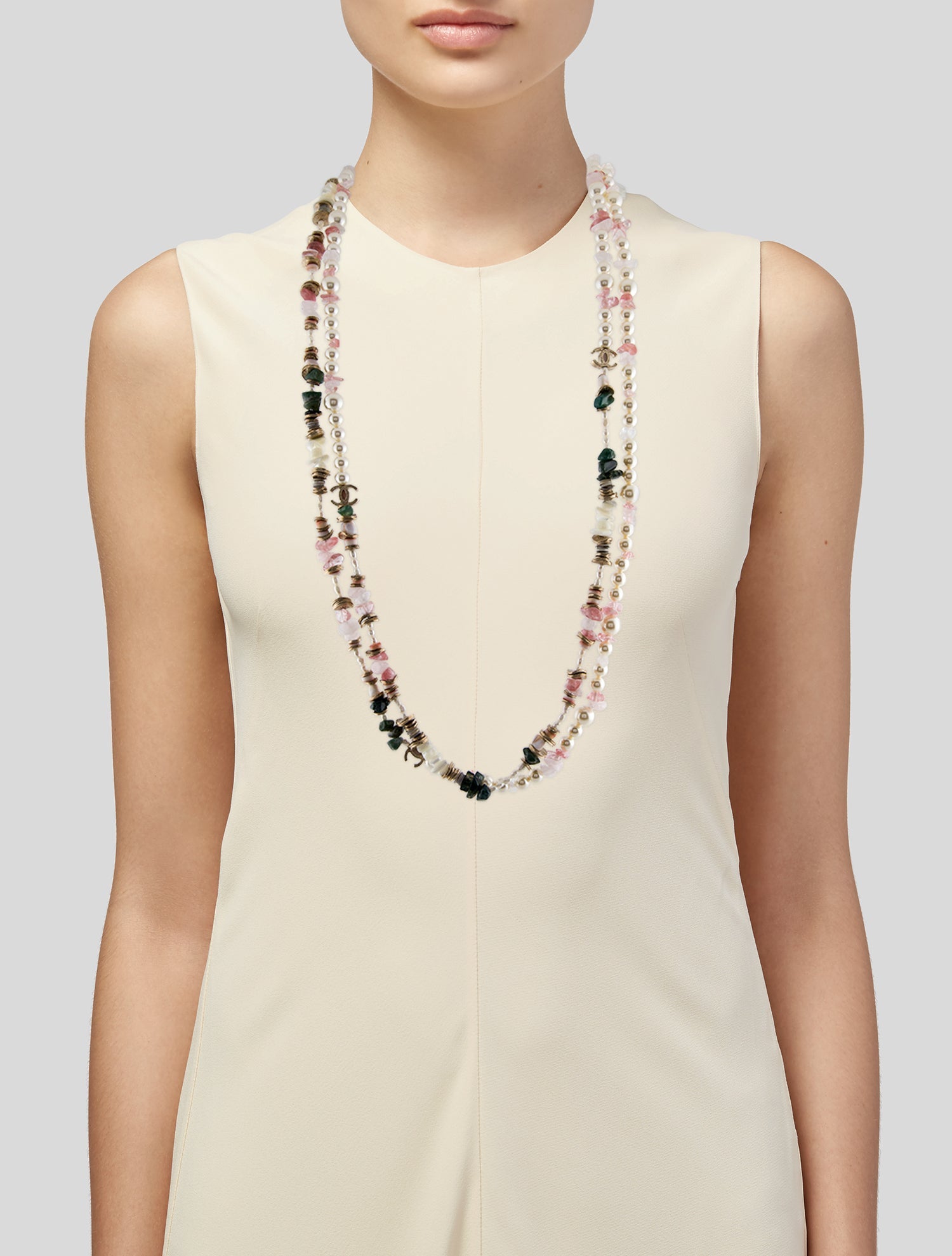 Chanel Faux Pearl & Multistone Necklace
