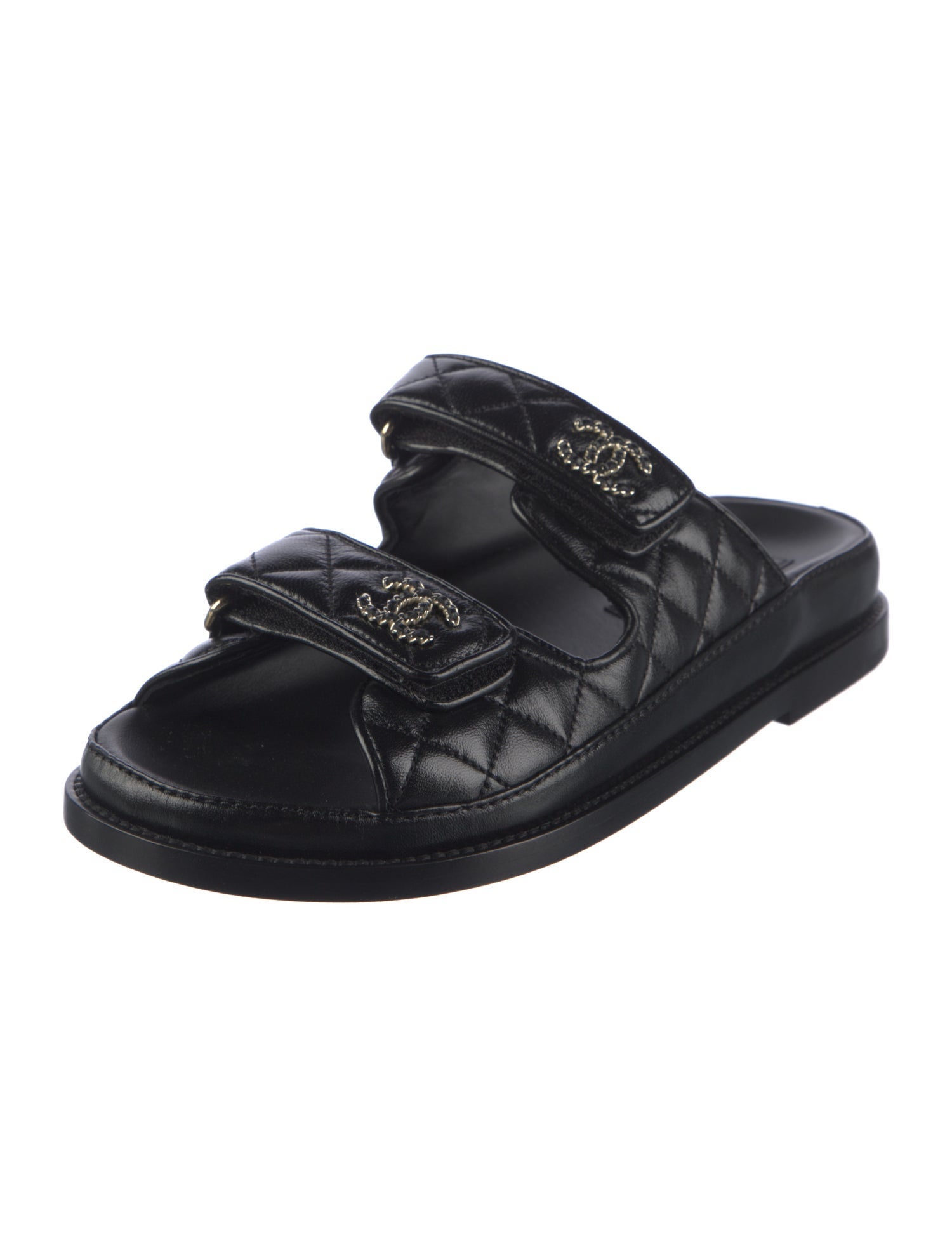 Chanel Interlocking CC Logo Lambskin Slides w/ Tags