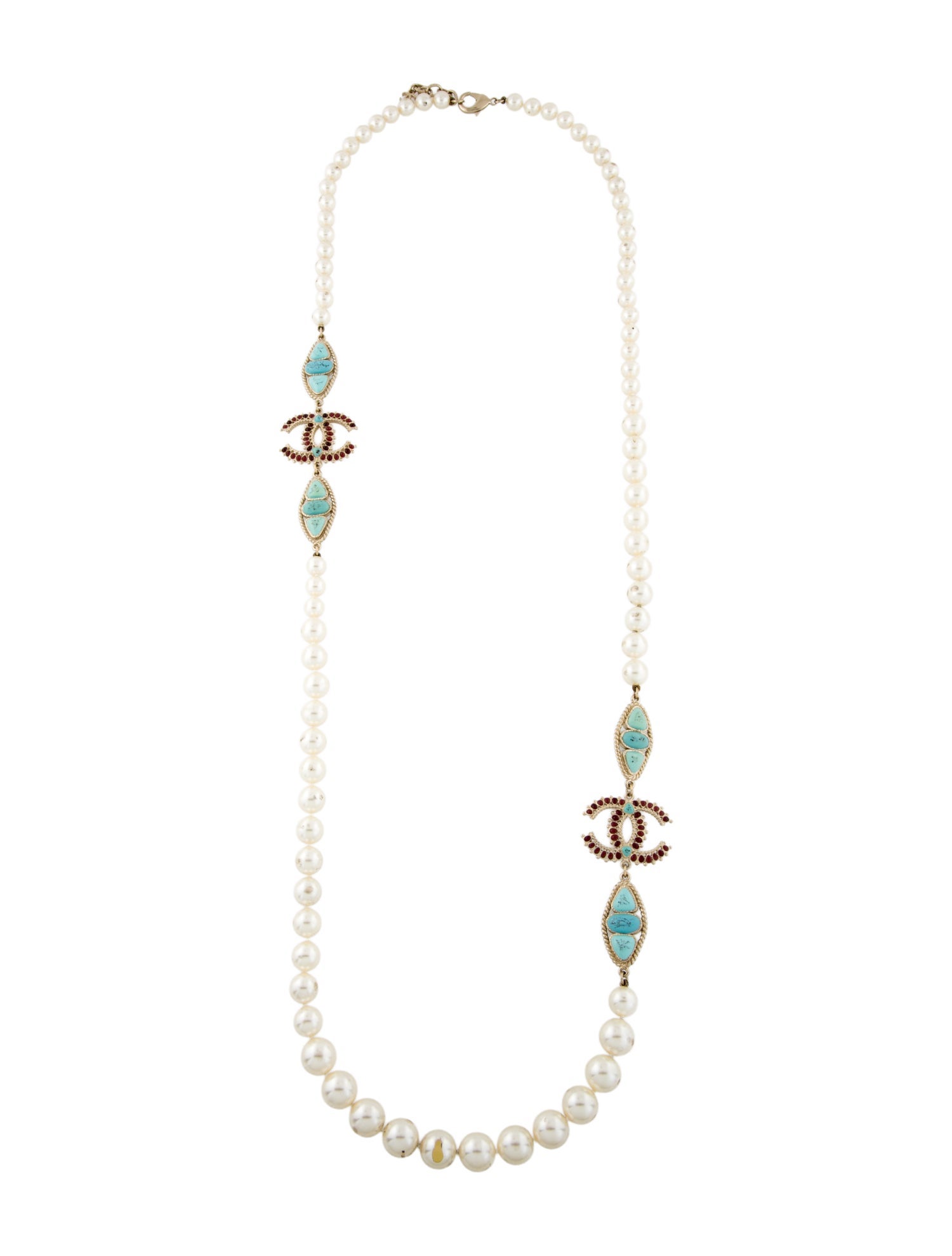 Chanel Faux Pearl & Resin CC Station Strand Necklace