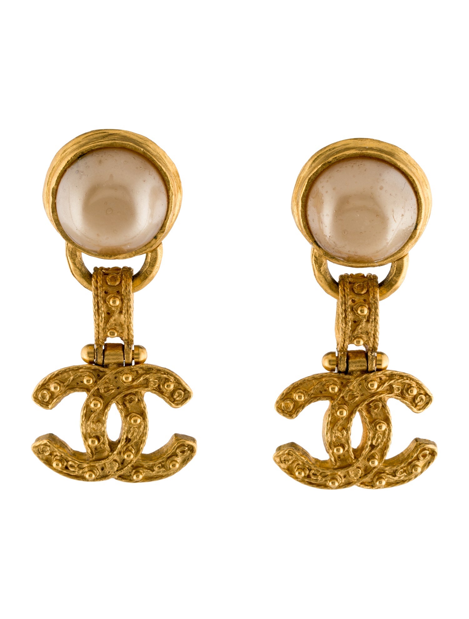 Chanel Vintage Faux Pearl CC Clip-On Earrings