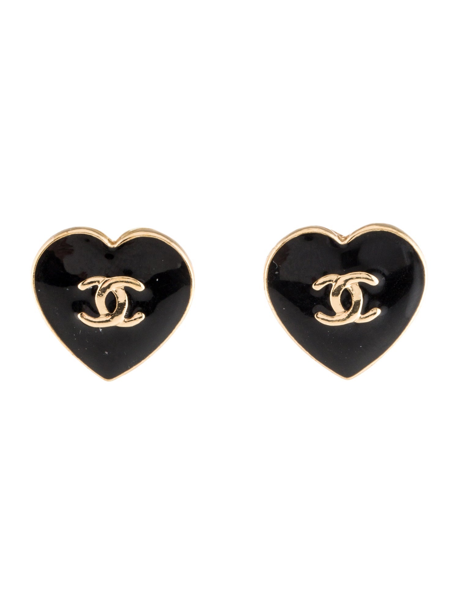 Chanel Vintage Enamel 'Yes No' Heart CC Stud Earrings